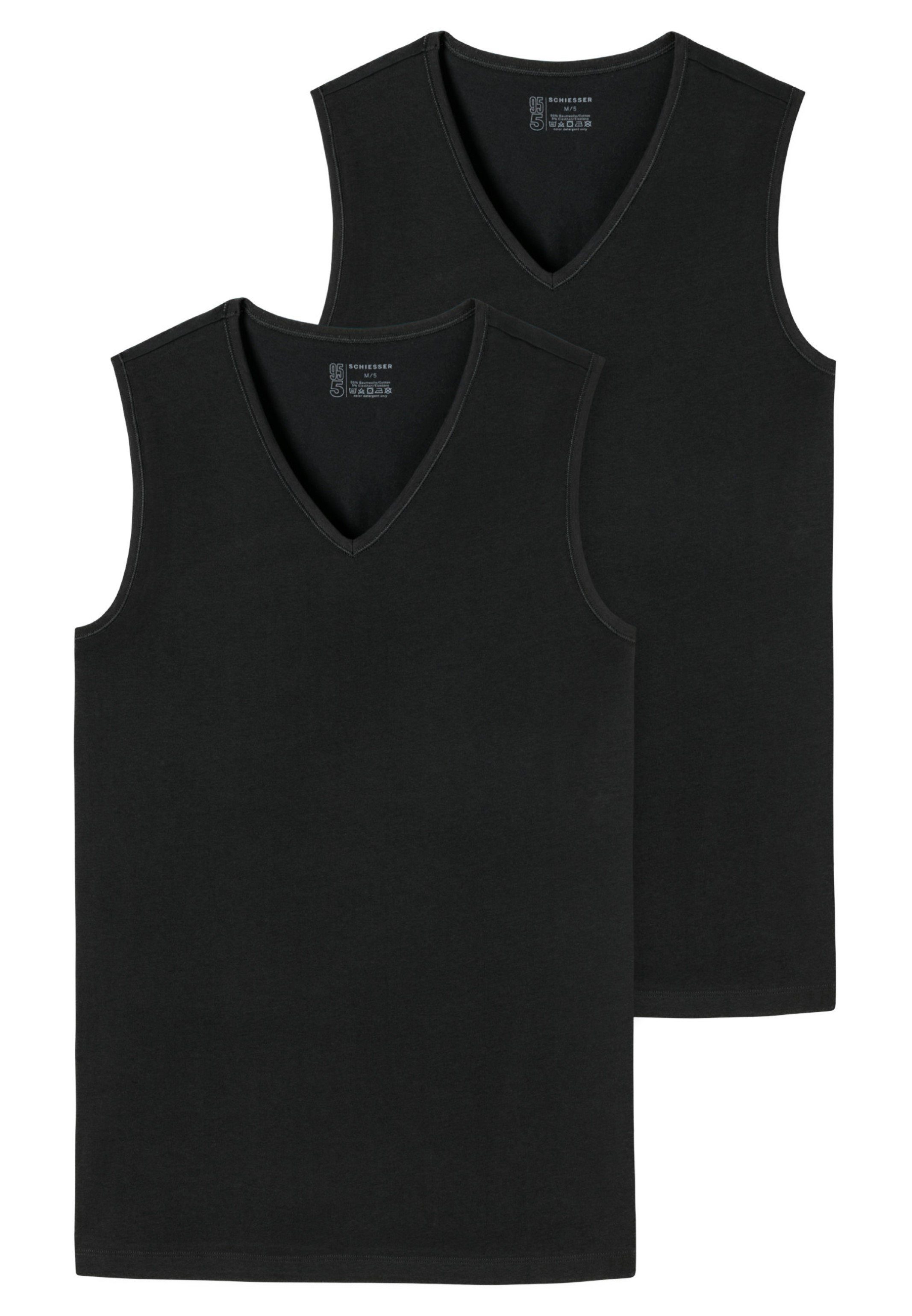 Baumwolle - Unterhemd Schwarz 2er-Pack / - Sitz - Organic Unterhemd 2-St) Perfekter 95/5 - Schiesser (Spar-Set, Tiefer Tanktop Cotton V-Aussschnitt,