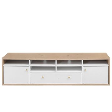 Merax Lowboard Landhausstil mit 3 Türen und 6 offenen Fächer, TV-Schrank mit Push-to-Open Funktion, TV-Board, Fernsehtisch, B:178cm