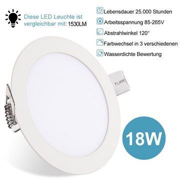 Clanmacy LED Einbauleuchte LED Einbauleuchte LED Einbauspots 3-18W (3st.-10st) Farbwechsel Bad Einbaustrahler ultra flach IP44 3200K-6500K Mit Trafo, 18W, LED Spot IP44 Dimmbar Farbwechsel für Wohnzimmer, Badezimmer, Büro, Deckenleuchte Einbauleuchte[Energieklasse A+]