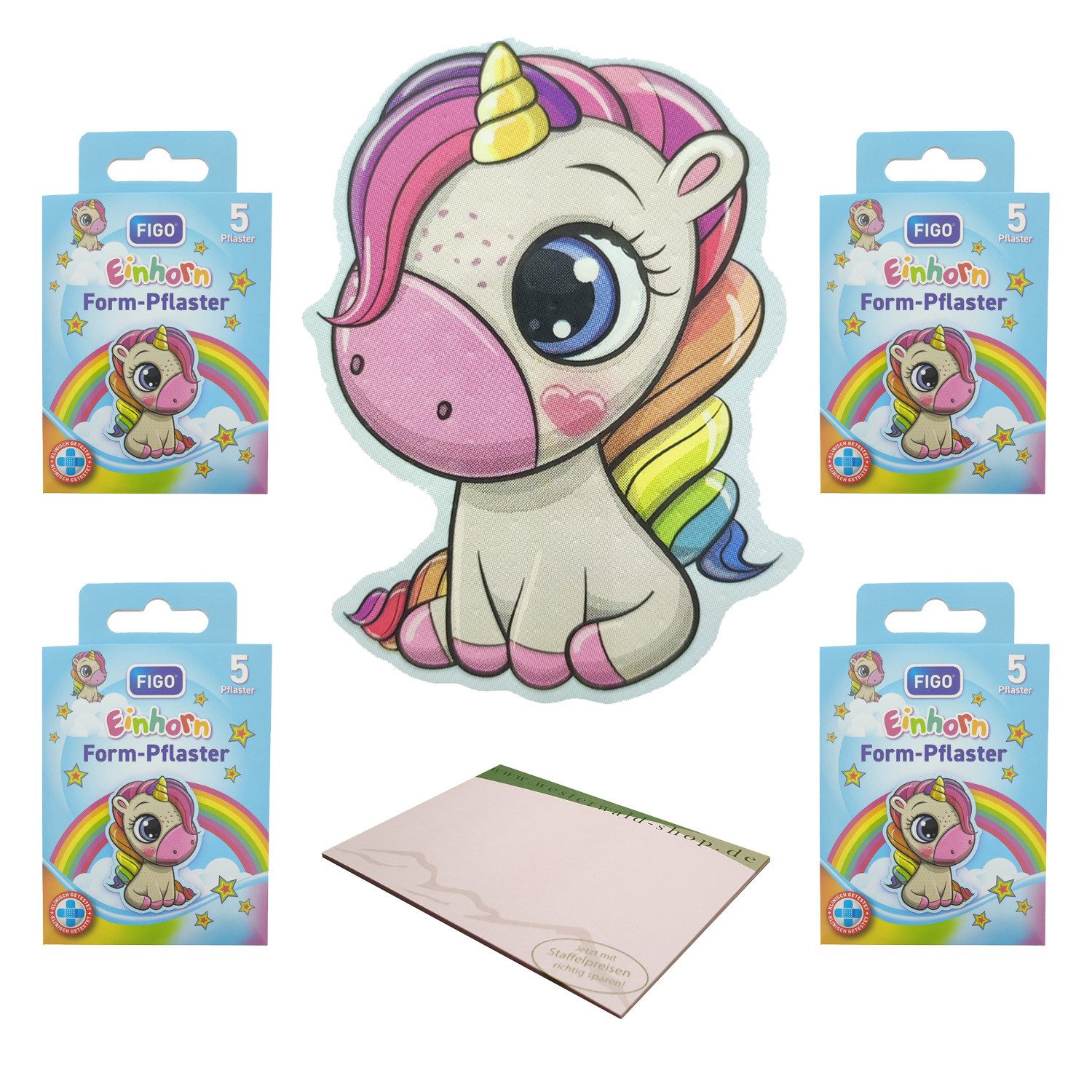 varivendo Wundpflaster varivendo Notizblock + 20 Stück FIGO Einhorn Form-Pflaster (Set, 20 St., Kinder Form-Pflaster), Kinderpflaster Wundpflaster Wundversorgung