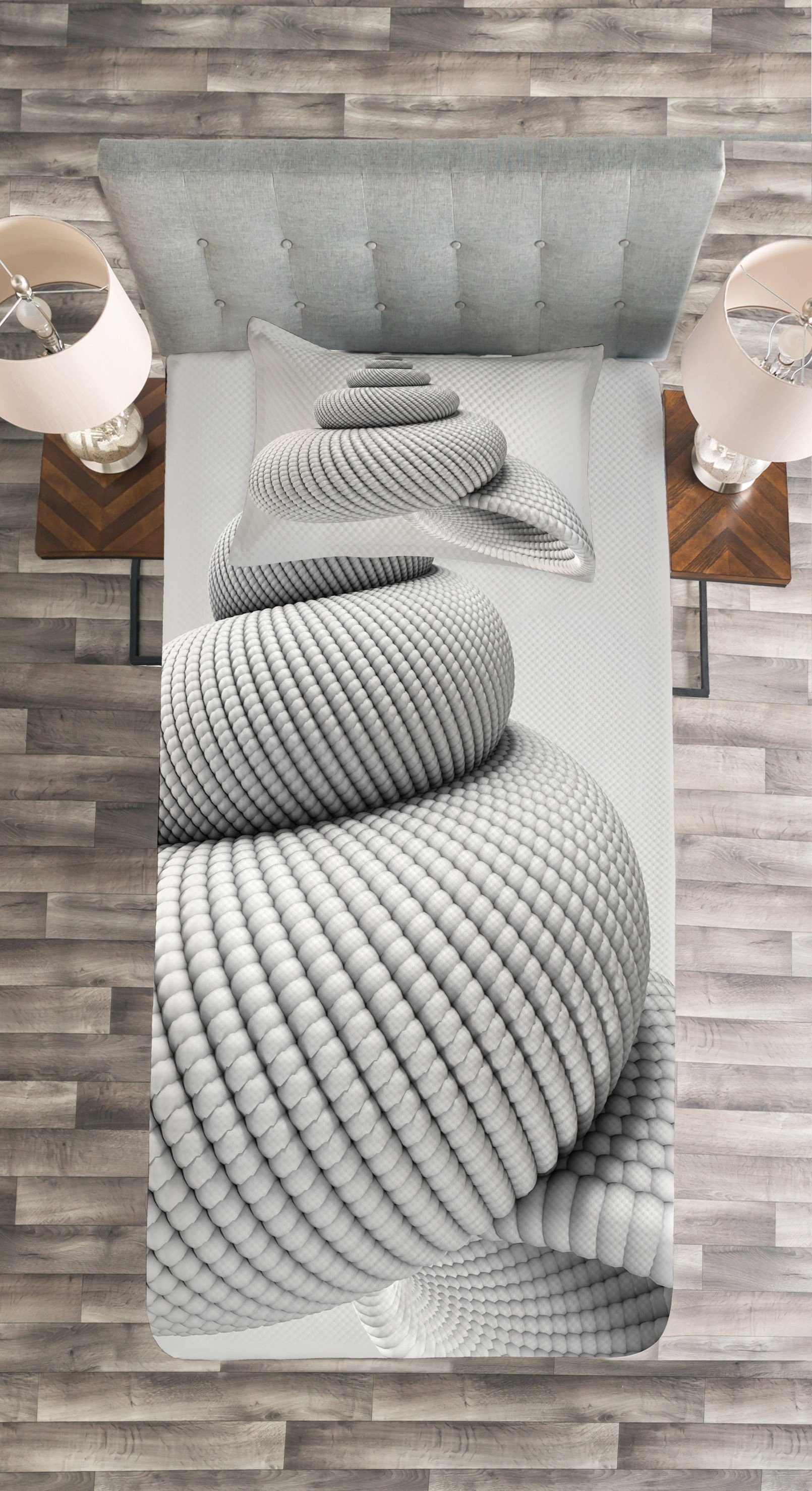 Tagesdecke Set mit Kissenbezügen Shell Shaped Abakuhaus, Weiß Waschbar