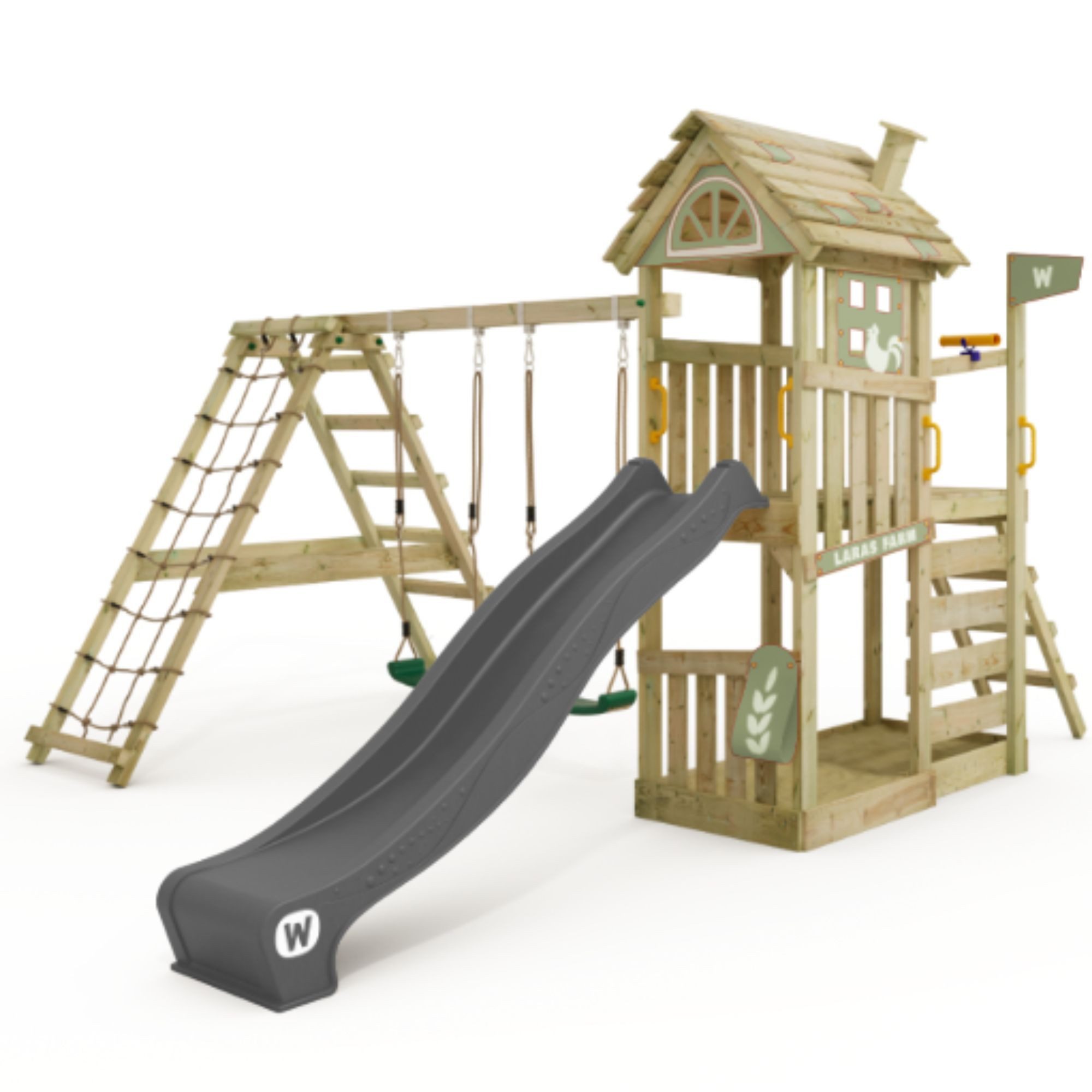 Wickey Spielturm FarmFlyer mit Rutsche, Anbaumodulen & Spielhaus in Bauernhof-Optik, Perfekt für kleine Abenteurer mit 10 Jahren Garantie*