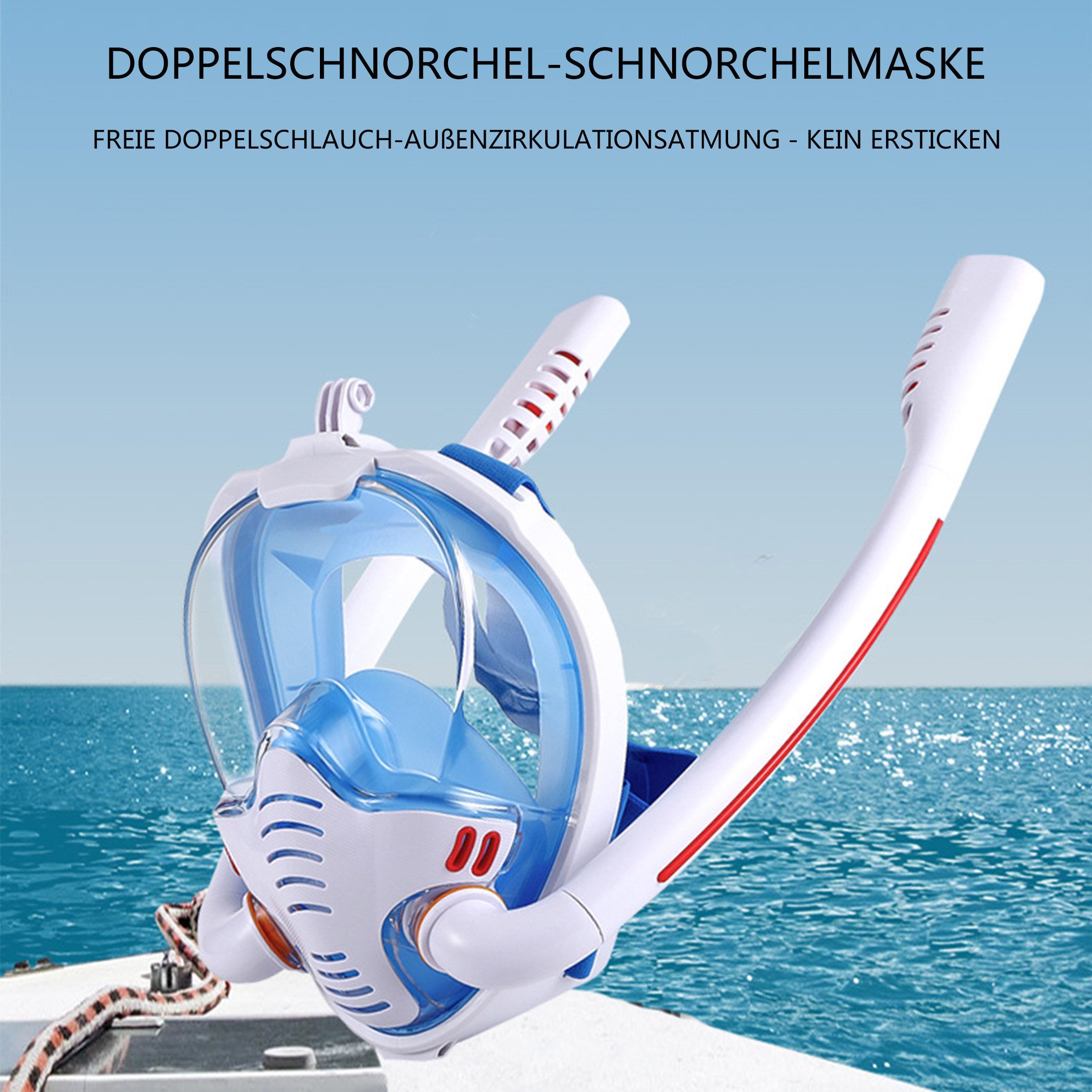 KINSI Schnorchel Schnorchelmaske mit Doppelatemschlauch – Anti-Beschlag & Wasserdicht, Vollgesichts-Schnorchelmaske für Erwachsene,180° Panorama-Sicht