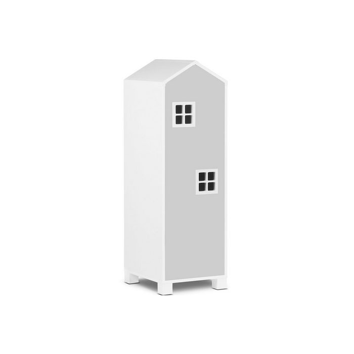 Konsimo Kinderkleiderschrank MIRUM Spielzeugschrank Drehtürenschrank Hausform Schrank 3 Einlegeböden mit Türen Fenster mit Grifffunktion