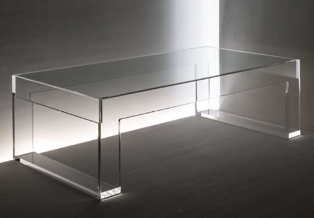 Design Objekte Beistelltisch Acryl Beistelltisch Salontisch mit Glasauflage in zwei Farben, Breite 120 cm, Breite 130 cm