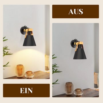 ZMH Wandleuchte Schwarz Vintage Wandlampe Holz E27 Industrie Innenbeleuchtung, LED wechselbar