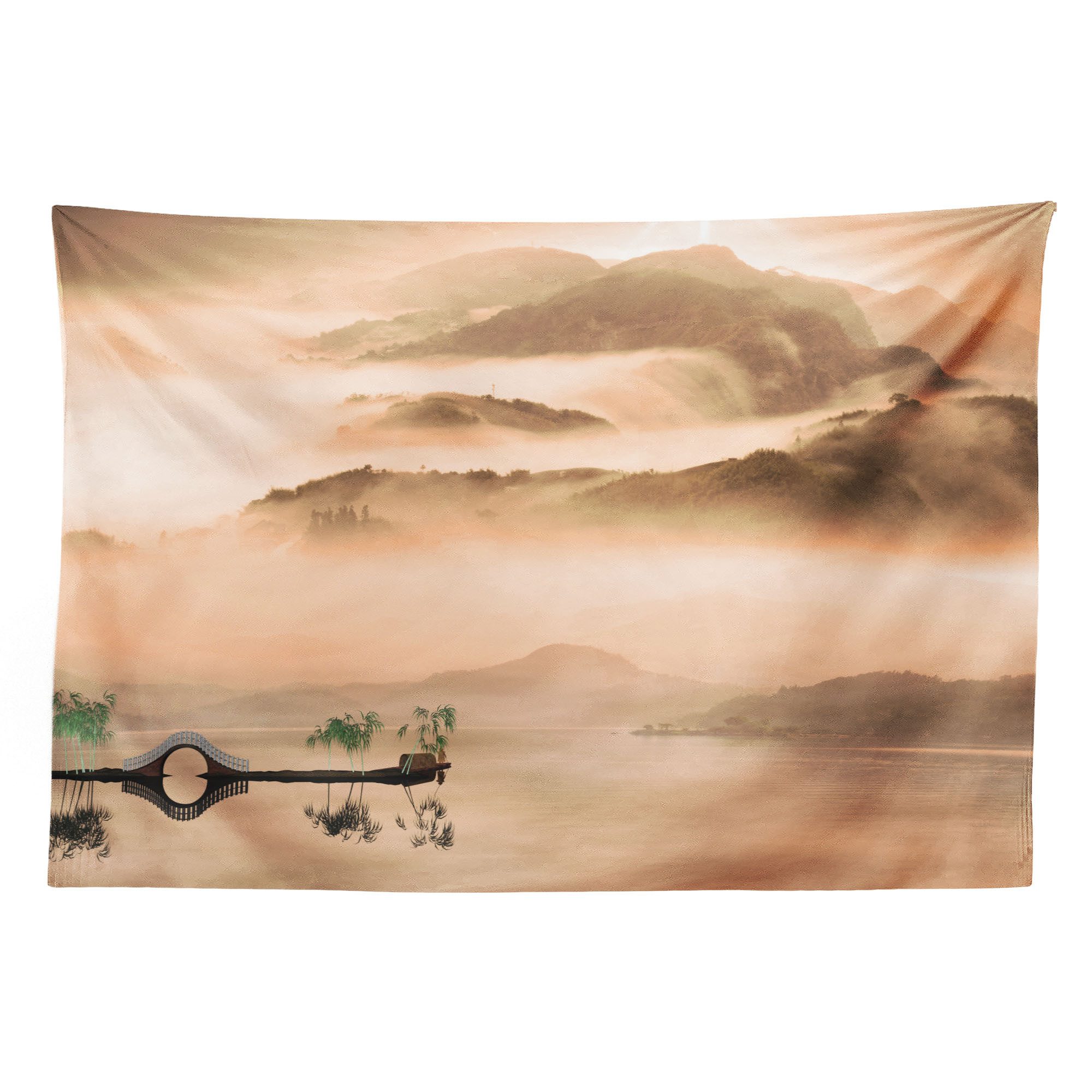 Abakuhaus Wandteppich aus Weiches Mikrofaser Stoff Für das Wohn und Schlafzimmer, rechteckig, Kunst Chinesische See-Landschaft