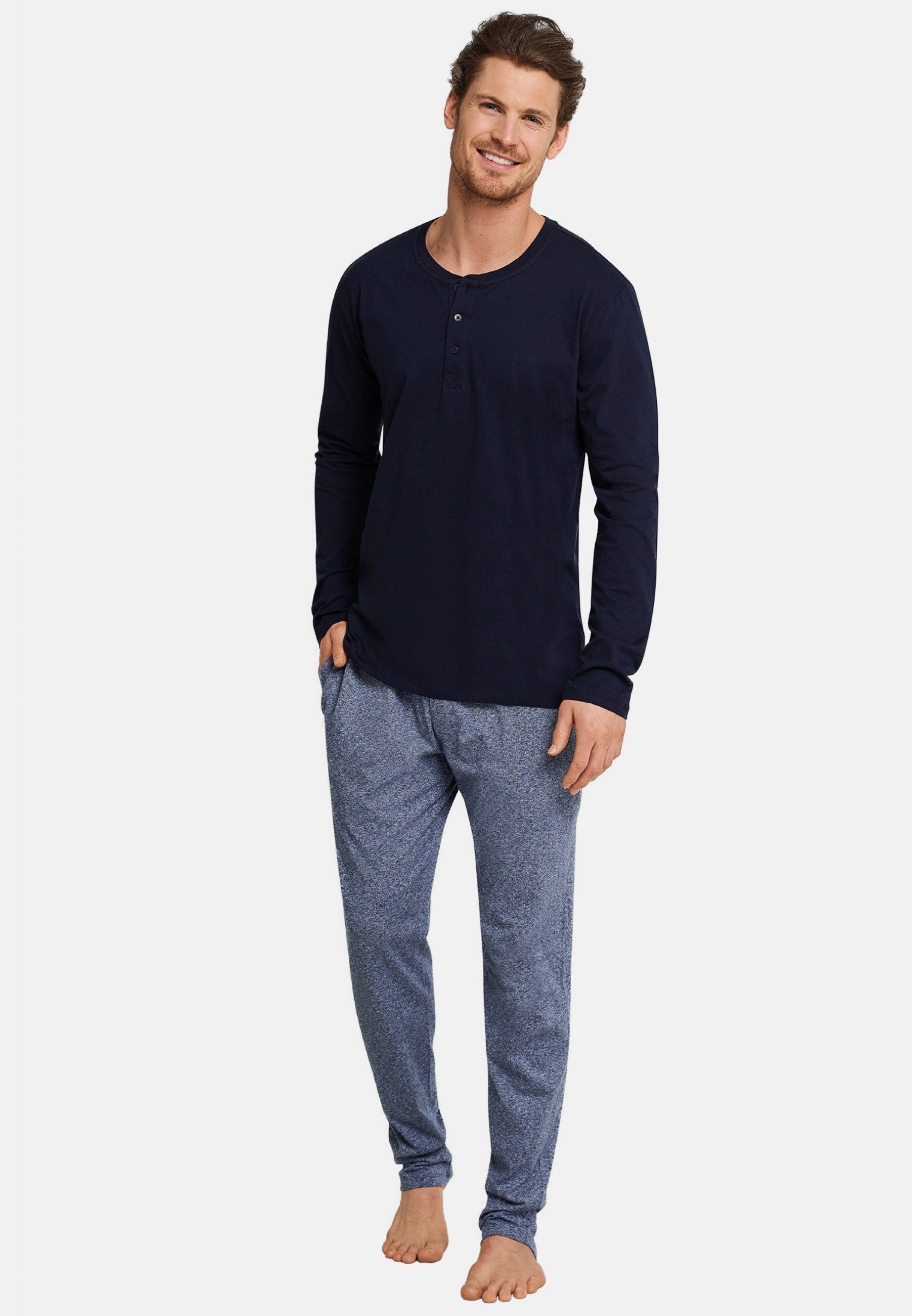 Schiesser Pyjamaoberteil & Relax langarm Shirt (1-tlg) Basic Mix - Baumwolle - Schlafanzug Dunkelblau