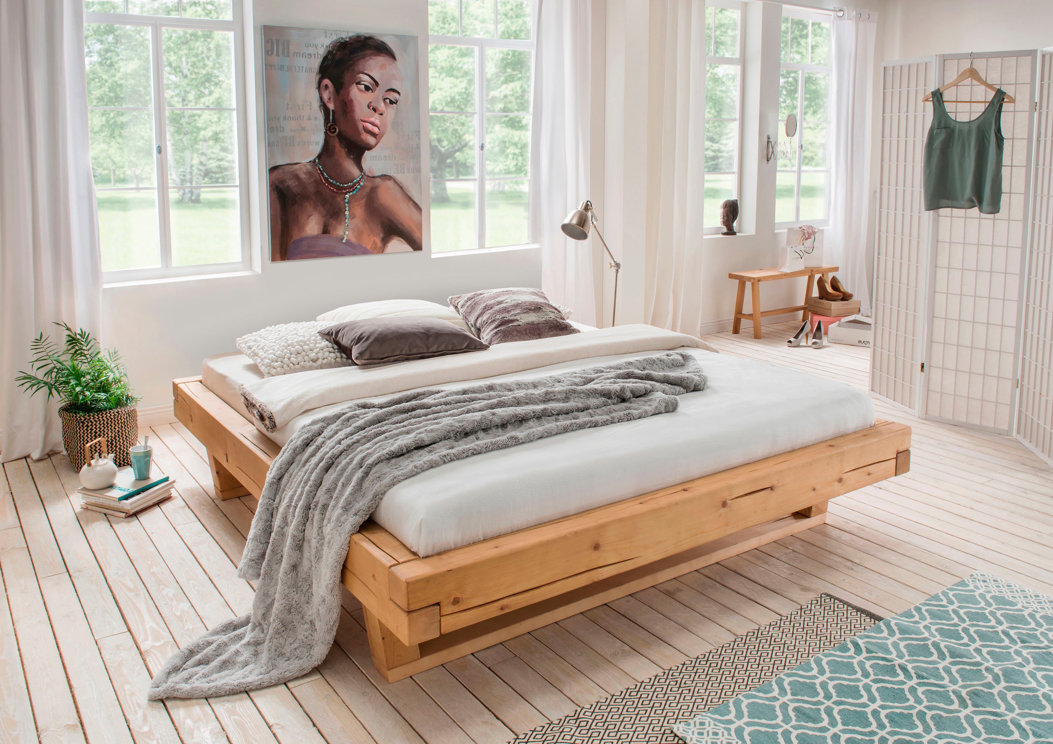 Home affaire Massivholzbett Ultima, hohe Belastbarkeit, Futonbett ohne Kopfteil (3-tlg), aus Eiche oder Fichte, FSC-zertifiziert, in vielen Breiten