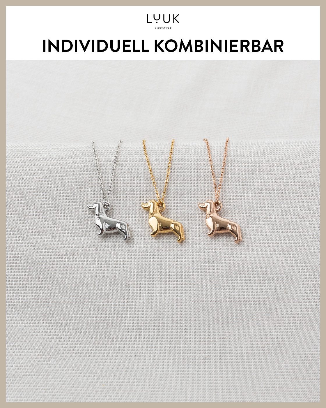 LUUK LIFESTYLE Kette mit Anhänger Dackel, mit HAPPINESS Spruchkarte – Bild 5 von 5