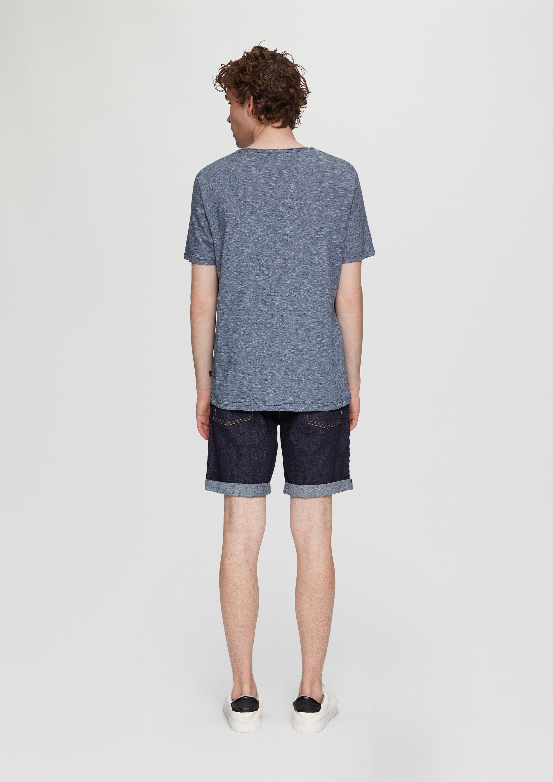QS Kurzarmshirt T-Shirt Meliertes Baumwollshirt mit V-Ausschnitt