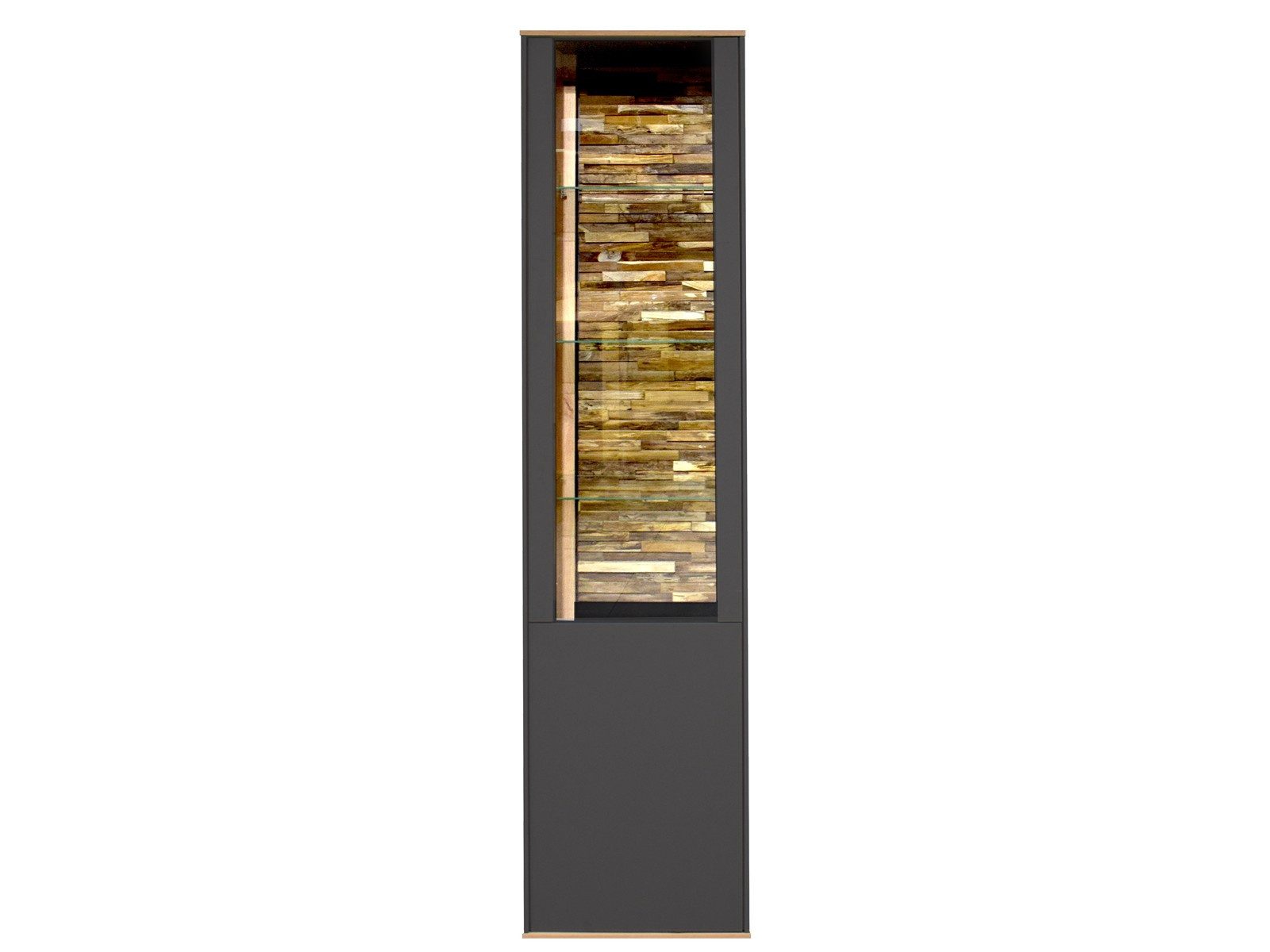 Storado Standvitrine Faro Standvitrine 20054 Standvitrine Faro: Modernes Design in Asteiche/Anthrazit.