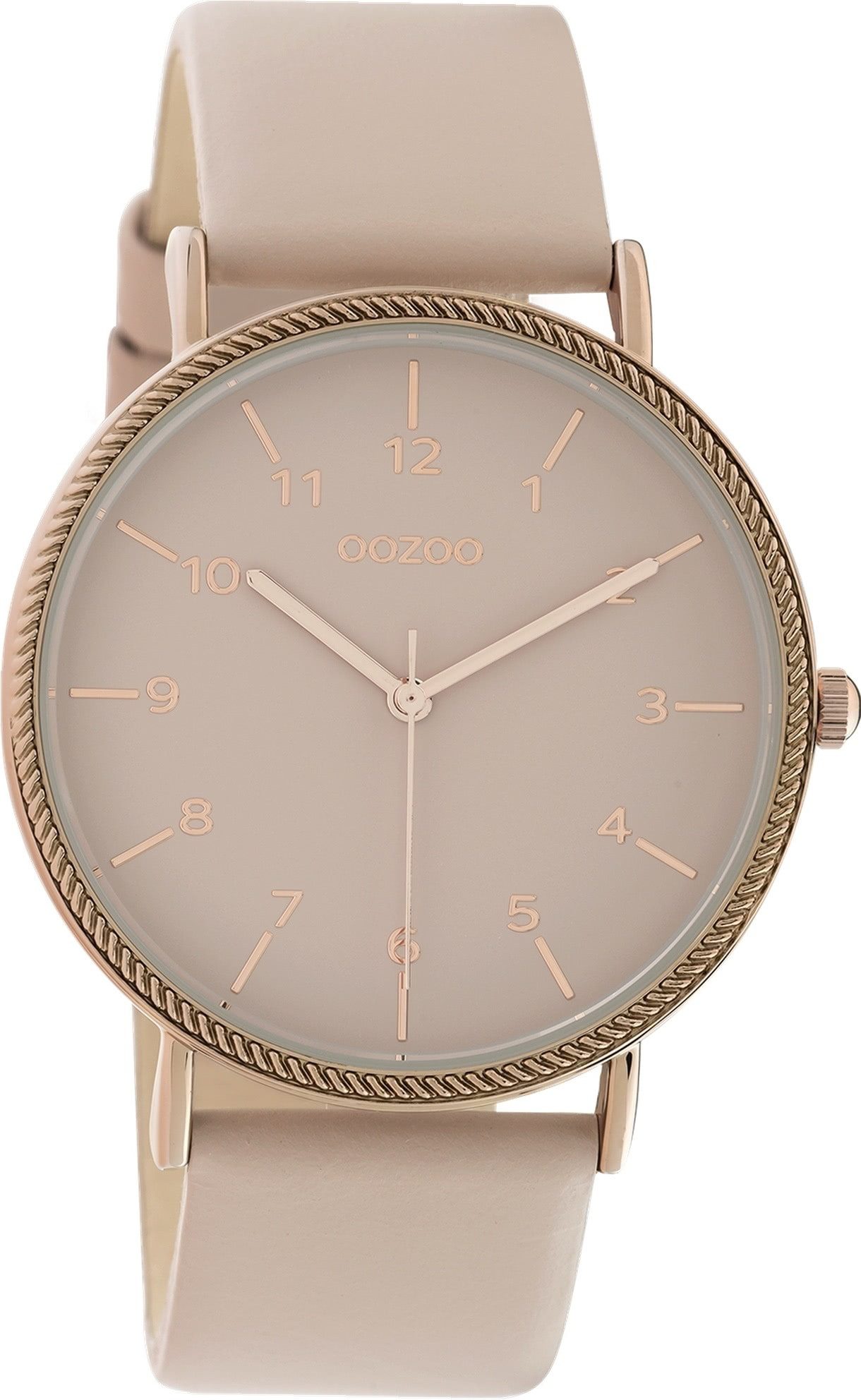 OOZOO Quarzuhr Oozoo Damen Armbanduhr Timepieces Analog, (Analoguhr), Damenuhr rund, groß (ca. 40mm), Lederarmband beige, rosa, Fashion