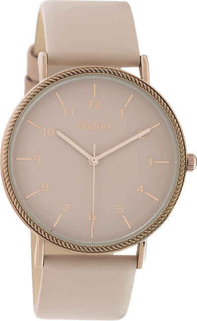 OOZOO Quarzuhr Oozoo Damen Armbanduhr Timepieces Analog, Damenuhr rund, groß (ca. 40mm), Lederarmband beige, rosa, Fashion