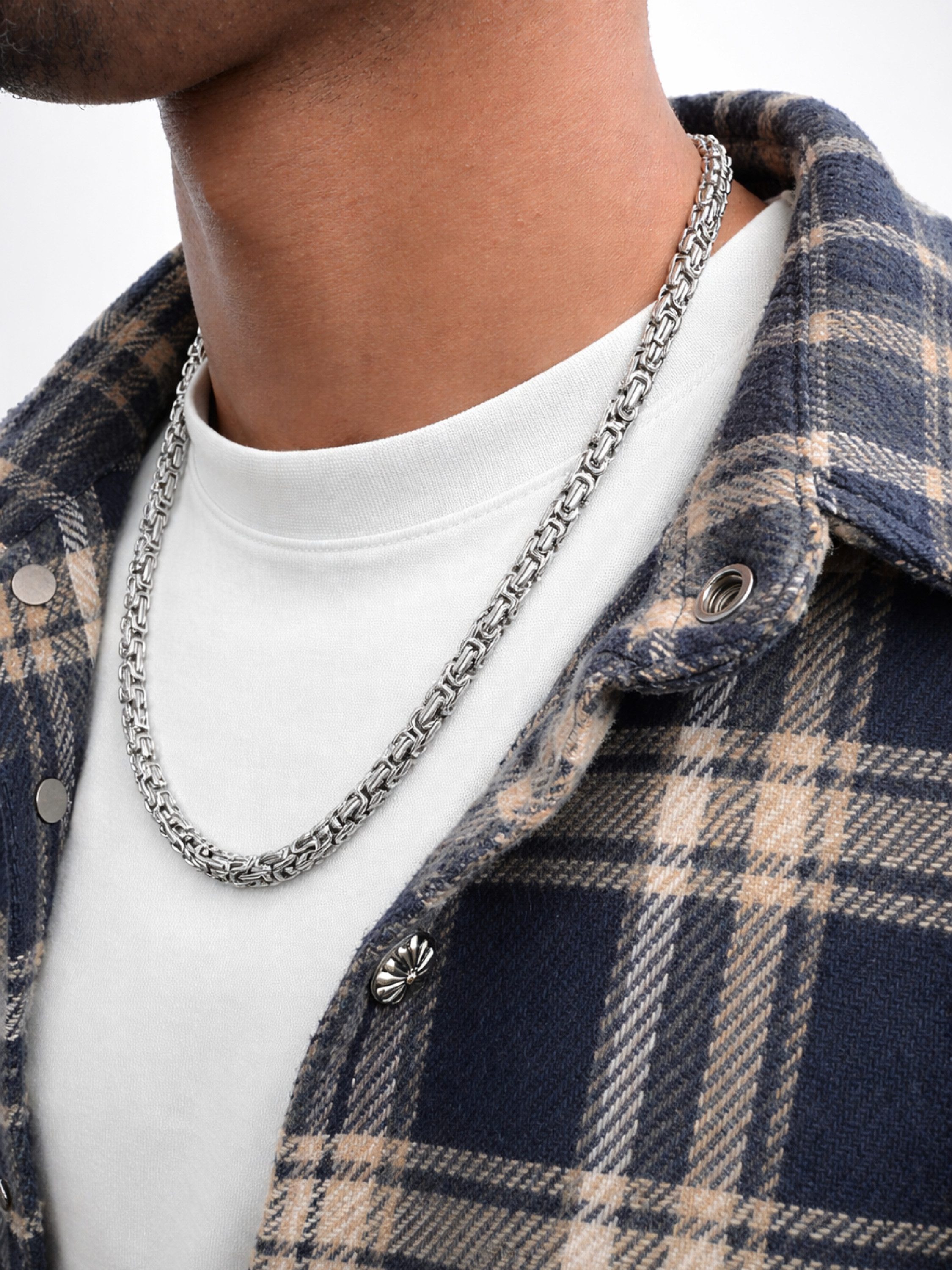 S&T Design Königskette Edelstahl Herren 60cm Halskette Männer Silber Byzantinische (Einzelartikel, Einzelkette), Halskette Herren Hip Hop Punk Halskette Schmuck Geschenk für Herren