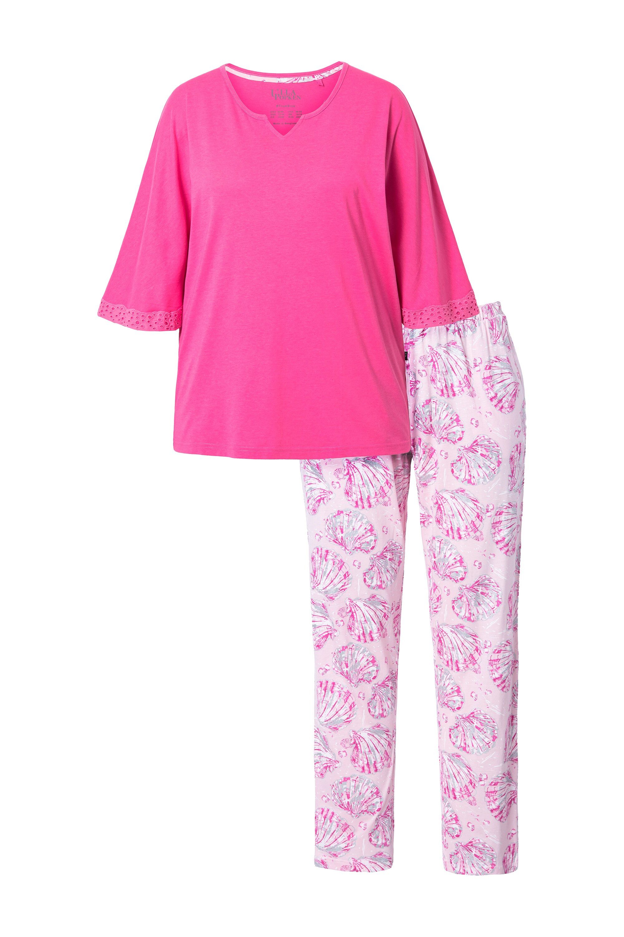 Ulla Popken Pyjama Schlafanzug Muscheln Tunika-Ausschnitt günstig online kaufen