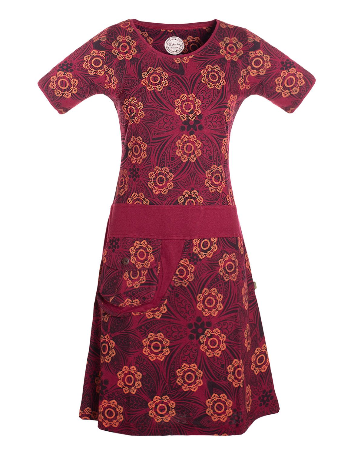 Vishes Jerseykleid Kurzarm Kleid Damen Bedruckt Blüten Tasche Jersey Baumwolle Alternative Mode, Boho, Hippie, Ethno, Festival