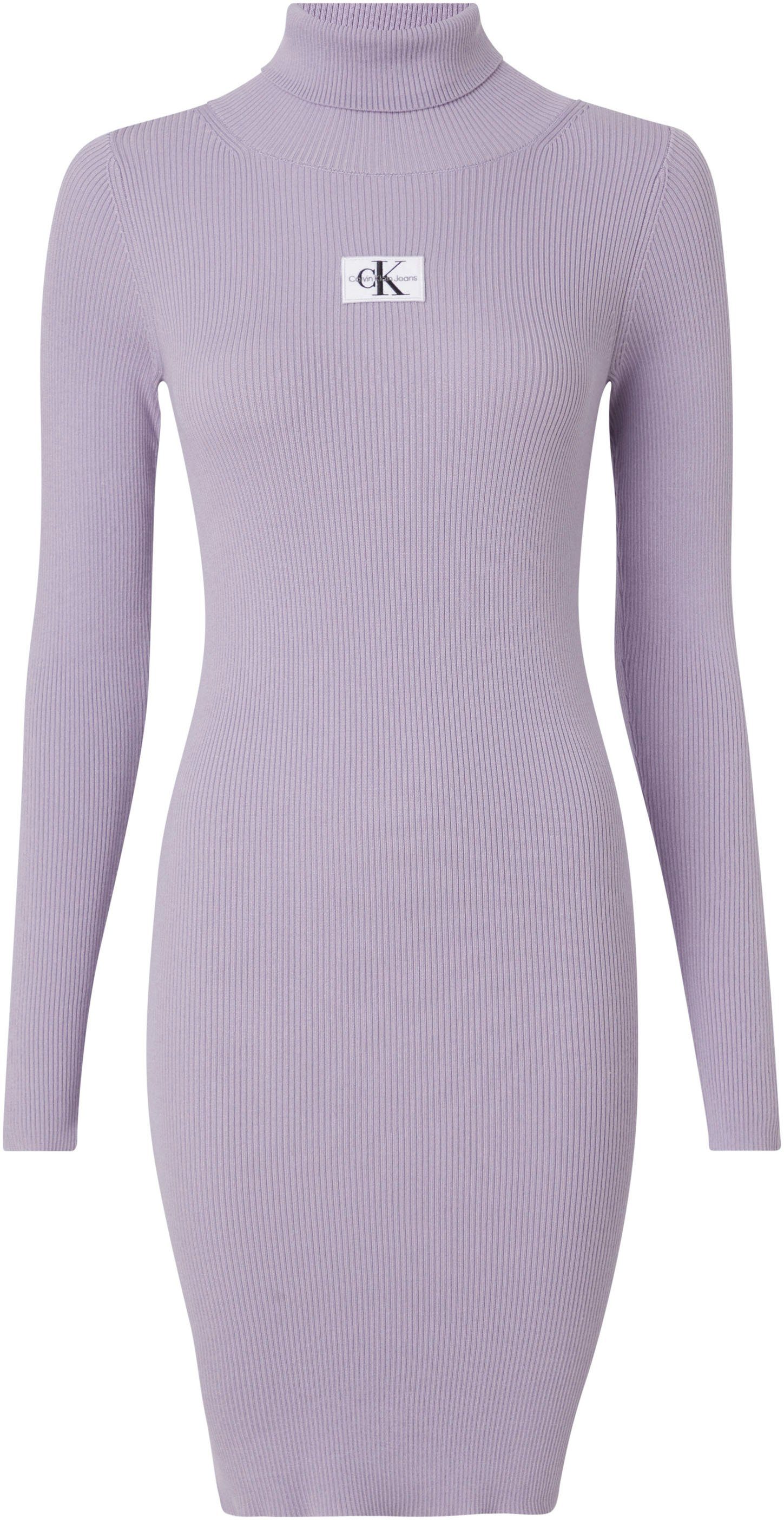 Calvin Klein Jeans Strickkleid ROLL BADGE NECK DRESS SWEATER Lavender Aura