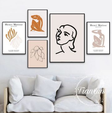 TPFLiving Kunstdruck (OHNE RAHMEN) Poster - Leinwand - Wandbild, Abstrakte Frauenmotive von Henri Matisse, Farbe (Leinwand Wohnzimmer, Leinwand Bilder, Kunstdruck), Farben: braun, beige, weiß, orange, rosa - Größe: 13x18cm