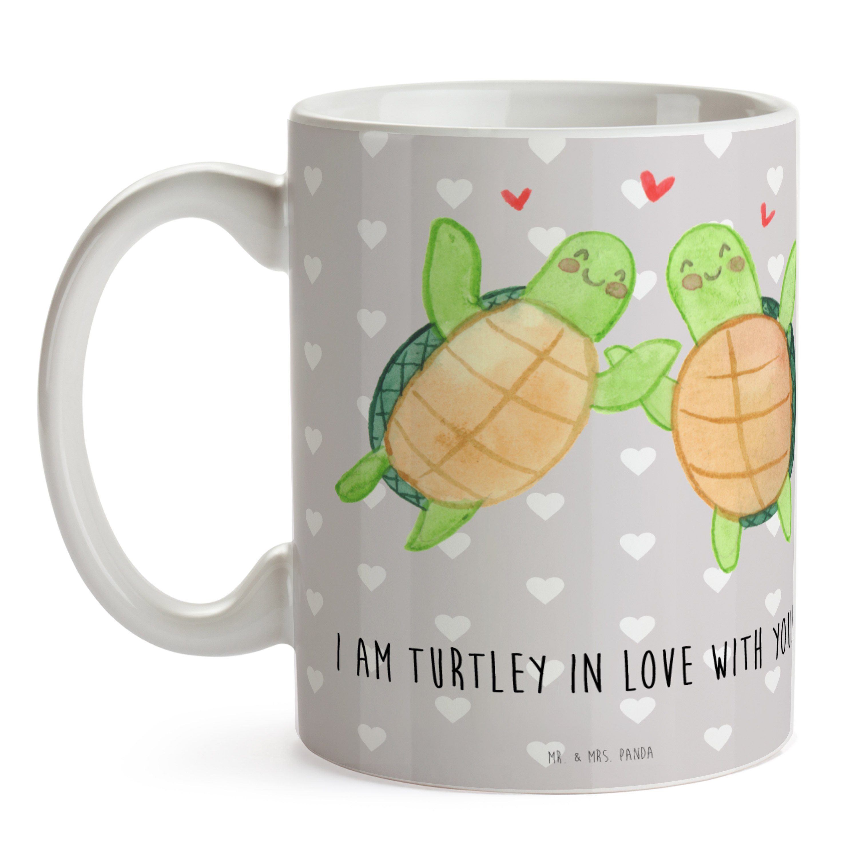 Pastell - Schildkröten Geschenk, Tasse Verlobung, Mrs. - Panda Keramik Grau & für Paar Mr. Ehemann,
