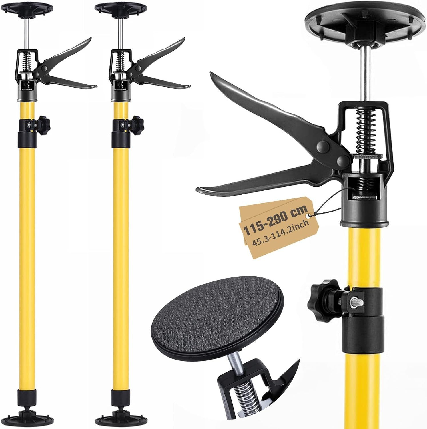 BlingBin Montageklemme 2er‑Pack Teleskop‑Deckenstützen, verstellbare Montagestützen, B: 20 cm, L: 115 cm, (2er Set, 2-tlg., 115‑290 cm), mit einhand‑Bedienung,verstellbare Länge und Neigungswinkel 115‑290 cm