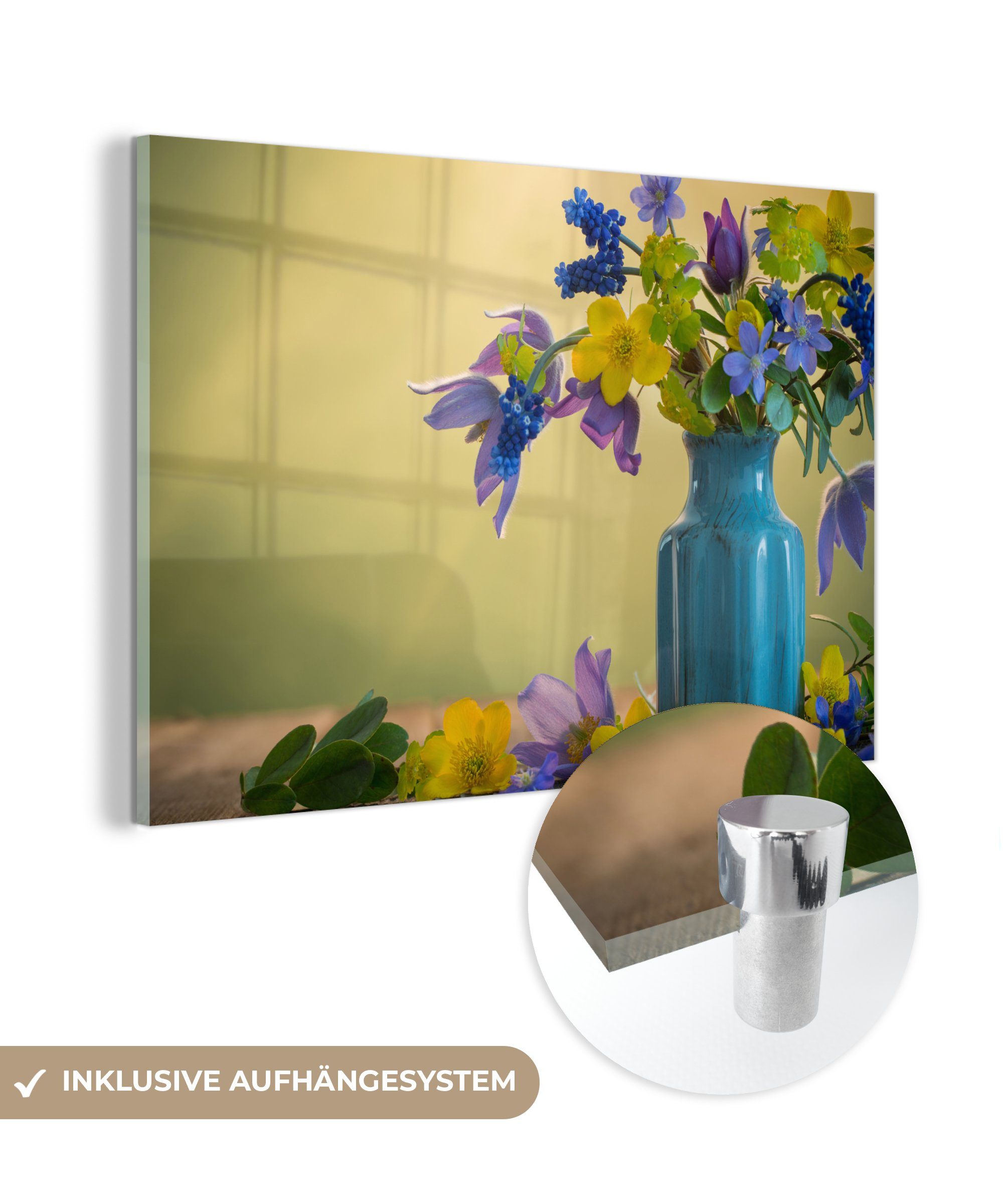 MuchoWow Acrylglasbild Blumen - Glas - Stillleben - - Frühling, auf (1 Foto Wandbild Glas Glasbilder Wanddekoration Bilder auf St), 