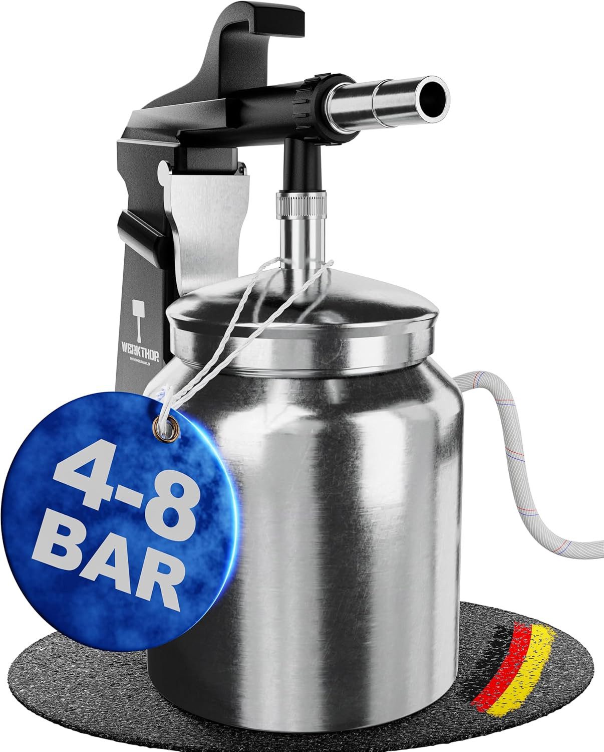 Werkthor Sandstrahlpistole Sandstrahlpistole Druckluft mit 1L Becher – Sandstrahlgerät 4-8 Bar