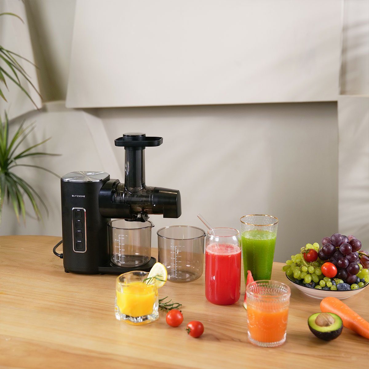 BLiTZWOLF Slow Juicer Slow Masticating Juicer, Entsafter Gemüse, 150 W, 2-Gänge Stoppfunktion Rücklauffunktion