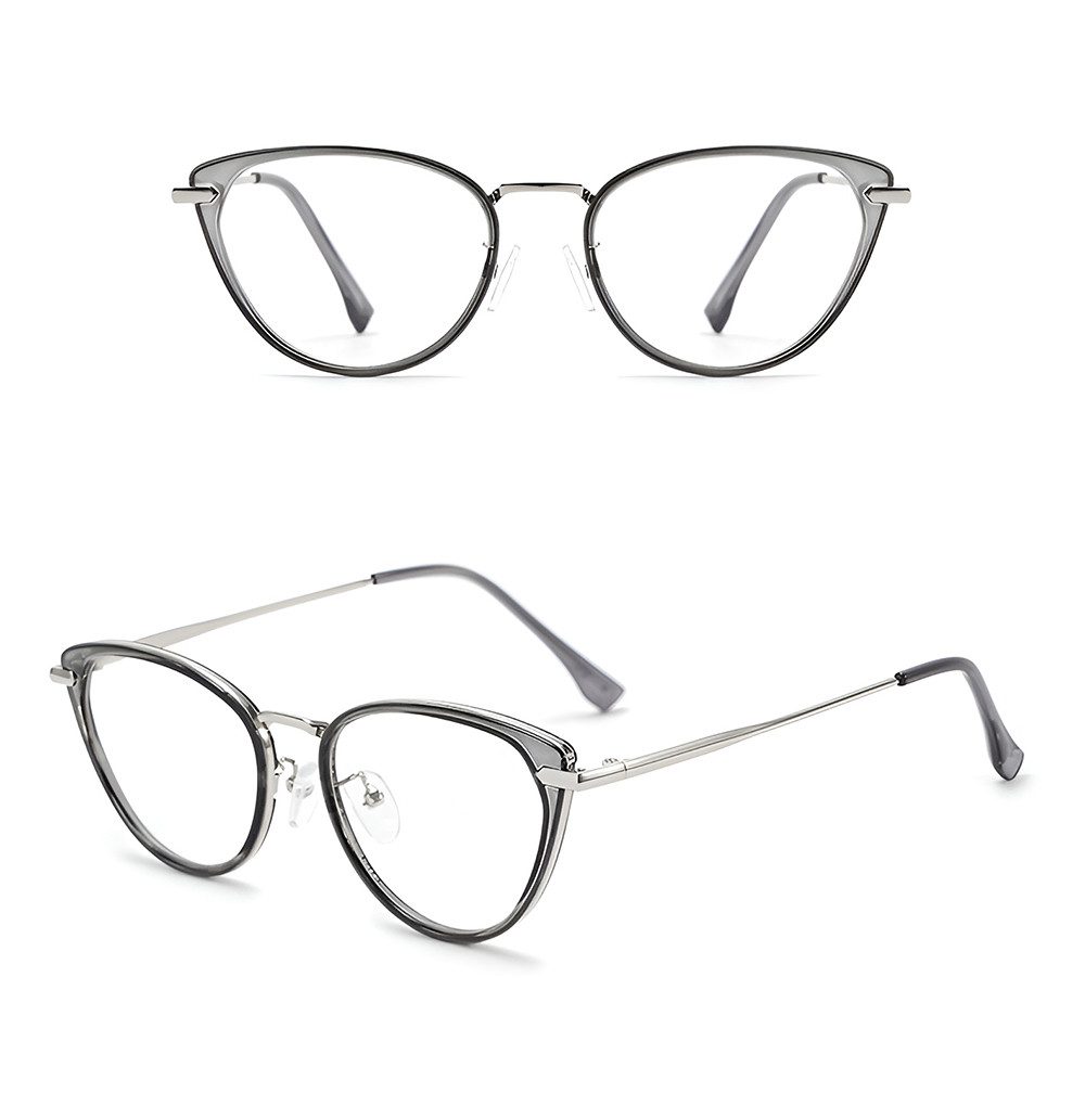 PACIEA Brille Ohne Sehstärke Damen Cat Eye Anti Blaulicht Metall Computerbrille