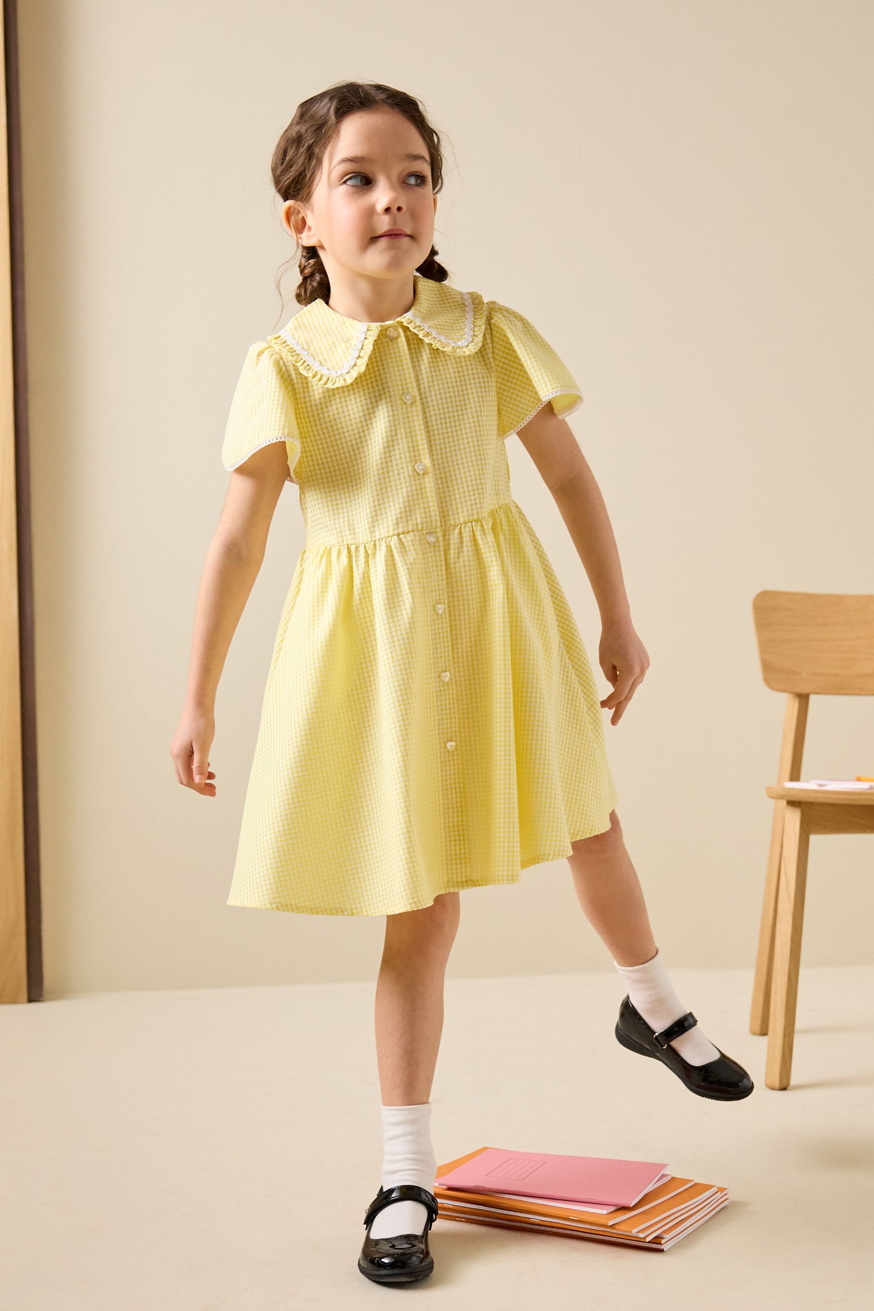 Next Hemdblusenkleid Kleid mit Vichykaros und Engelsärmeln (1-tlg) – Bild 4 von 5