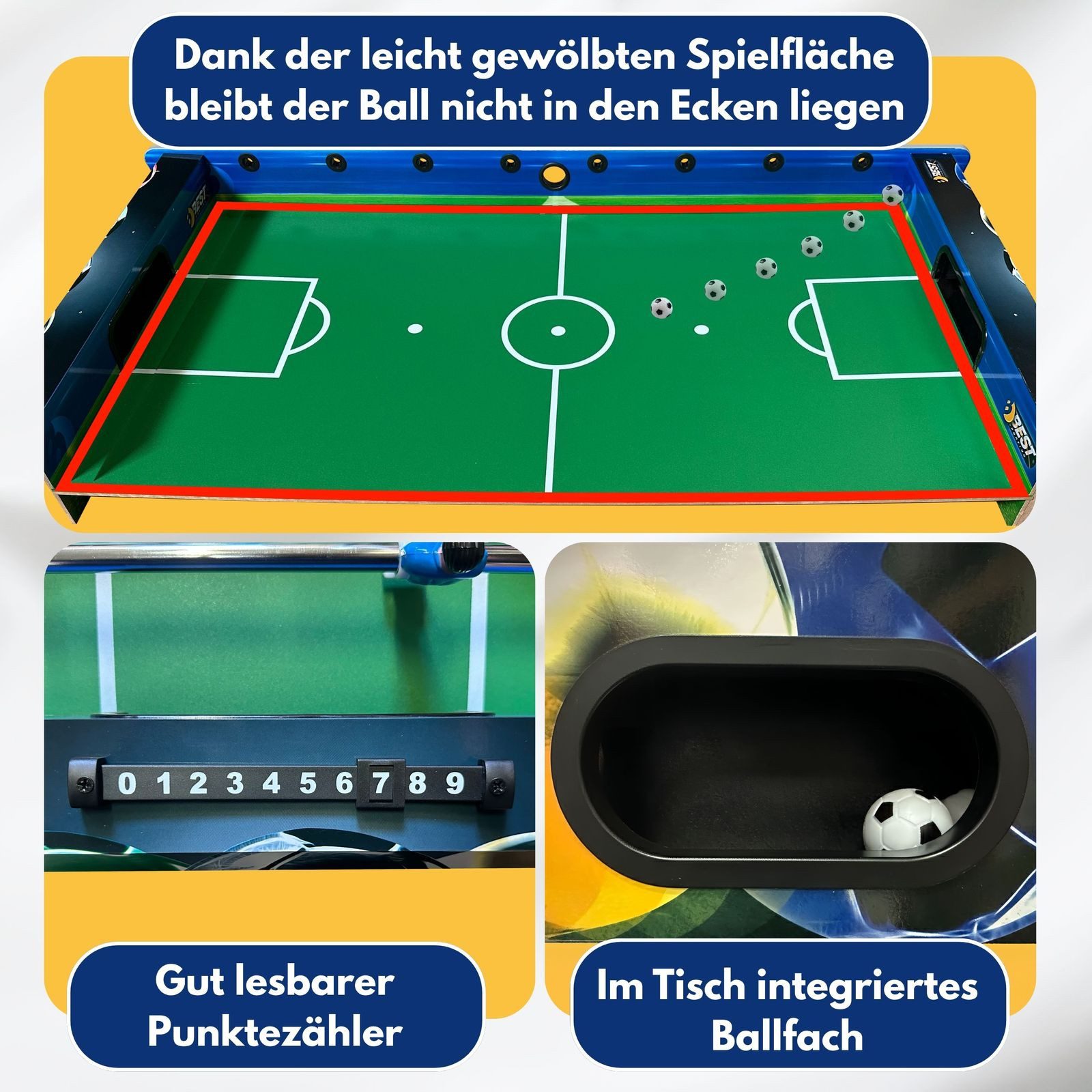 Best Sporting Kickertisch Tischkicker Soccer mit Spielfläche 105 x 58 cm, Tischfussballtisch für Hobby, Freunde, Familie und Arbeitskollegen