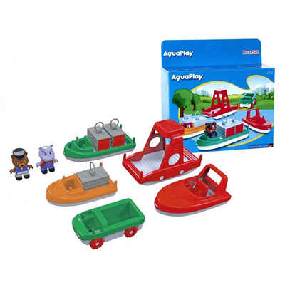 Aquaplay Kinderspielboot BoatSet 7 teilig, Fahrzeug, Spielfiguren, Zubehör-Set für Wasserbahn