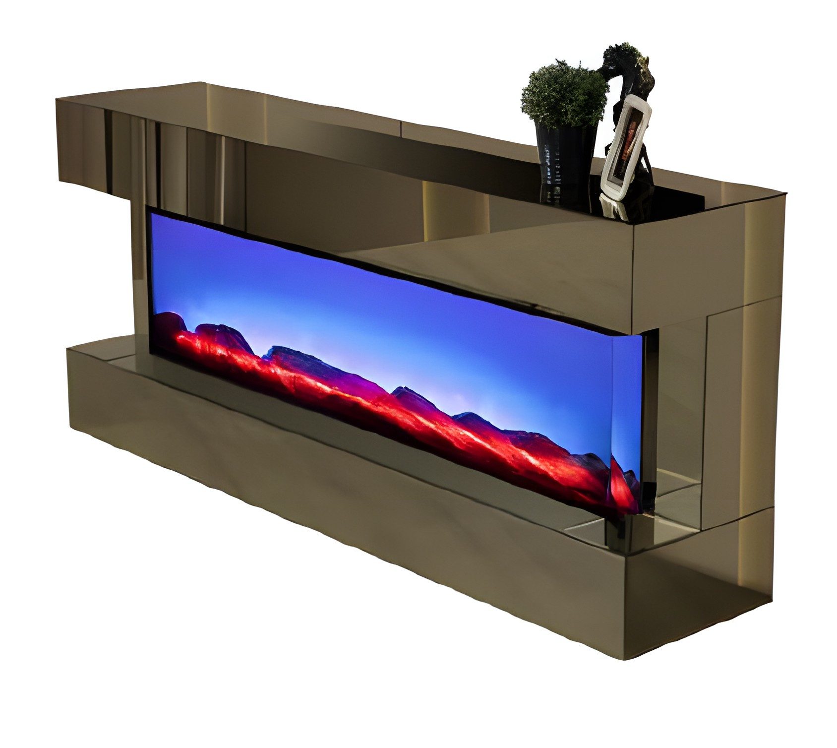 Xlmoebel Lowboard XLMOEBEL TV-Möbel in Gold und hellem Holz mit Spiegelglas (TV-Lowboard, 1 St., TV-Lowboard 180 x 75 x 40 cm), Made in Europa