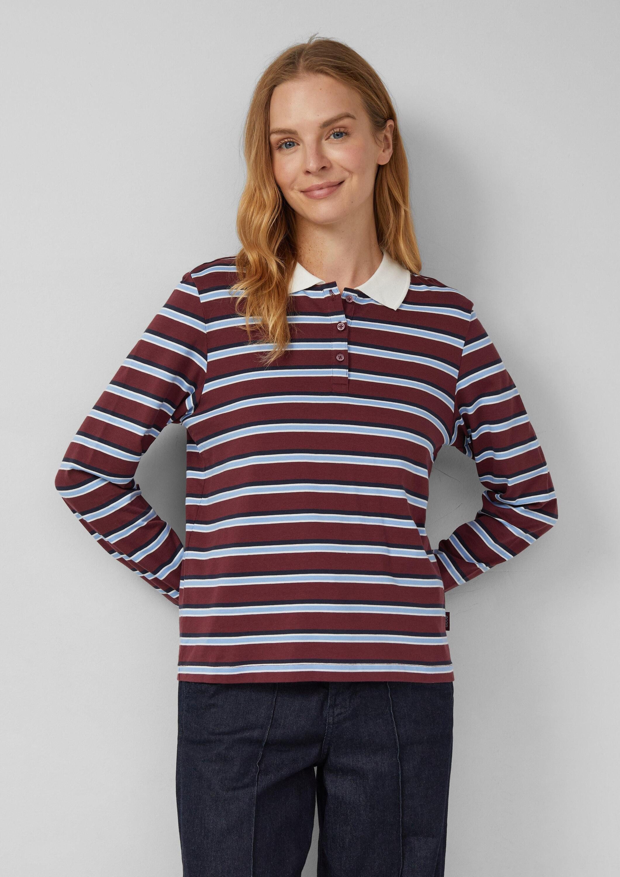 s.Oliver Langarmshirt Polo-Shirt Langarm-Poloshirt mit Streifen günstig online kaufen