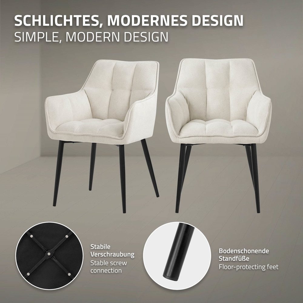 ML-DESIGN Polsterstuhl Esszimmerstuhl mit dickem gepolsterter Sitz Rücken- und Armlehnen (4 St), Wohnzimmerstuhl aus Frotteestoff Creme Loungesessel Küchenstuhl – Bild 3 von 5