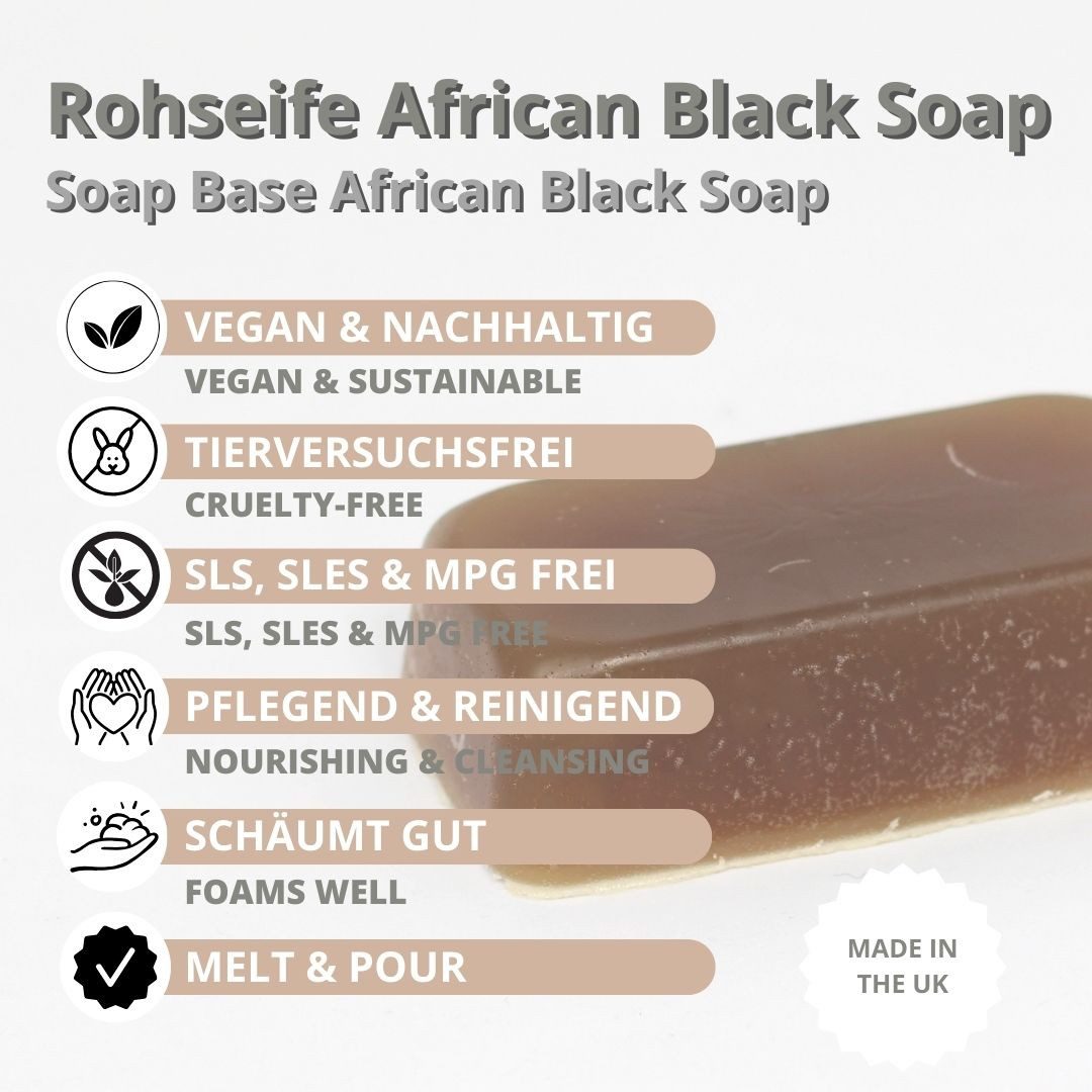 DistrEbution Rohseife African Black Soap, Basis für Seifenherstellung. Schmelzen und Gießen, DIY Glycerinseife