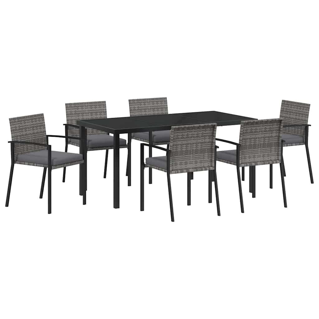 vidaXL Gartenlounge-Set Garten Essgruppe 7 pcs Grau Poly Rattan, (7-tlg)