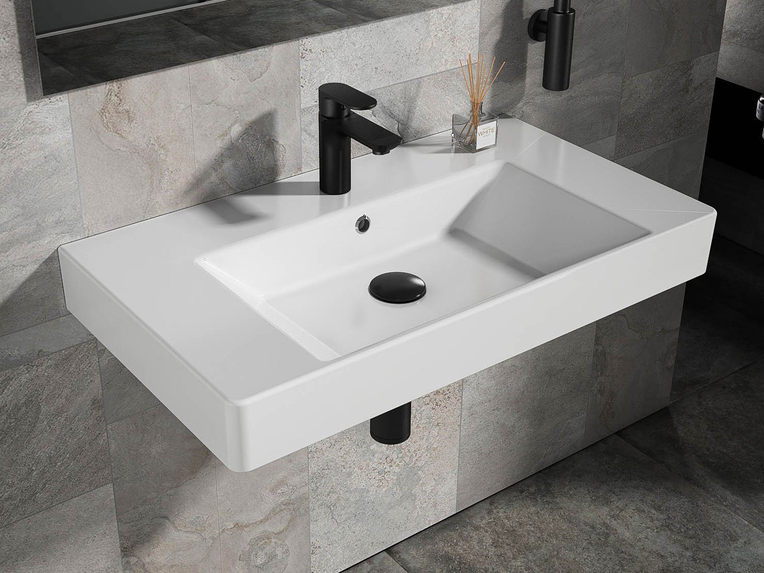 Aqua Bagno Waschbecken 80cm weiß eckig günstig online kaufen