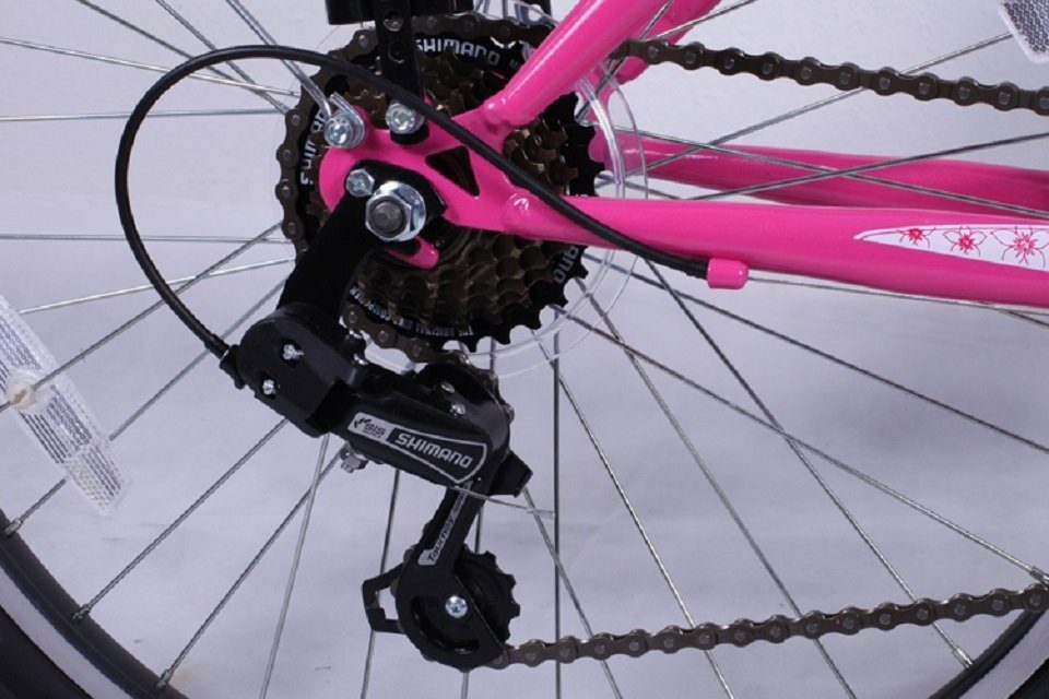Talson Kinderfahrrad 24 Zoll Cityrad, 21 Gang Shimano, Kettenschaltung, mit Beleuchtung nach StVZO und Gepäckträger Rosa – Bild 3 von 5