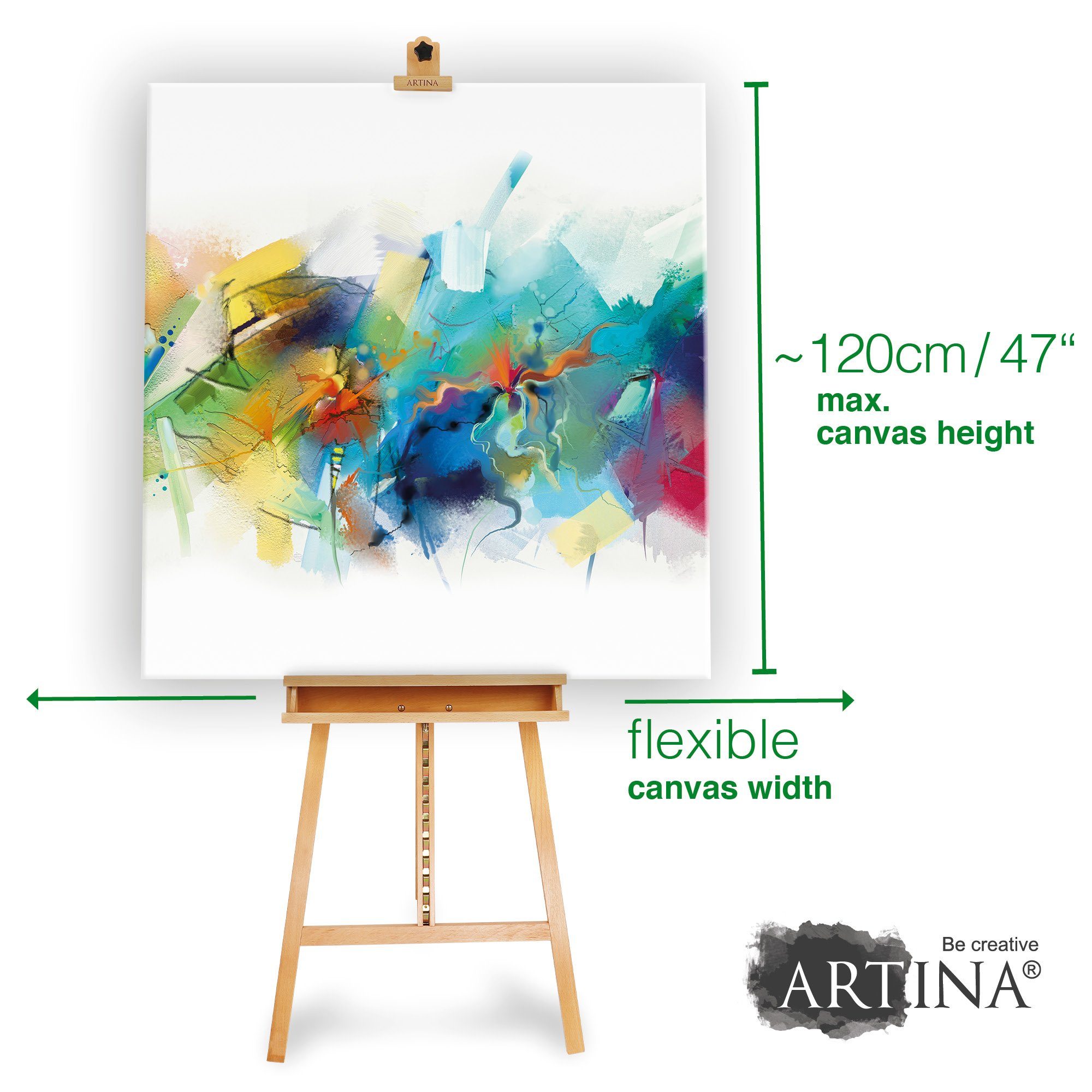 Artina Staffelei Staffelei Holz Groß Barcelona bis 120cm - 225cm verstellbar, Holzstaffelei für Leinwände bis 120cm – 225cm höhe verstellbar Malstaf