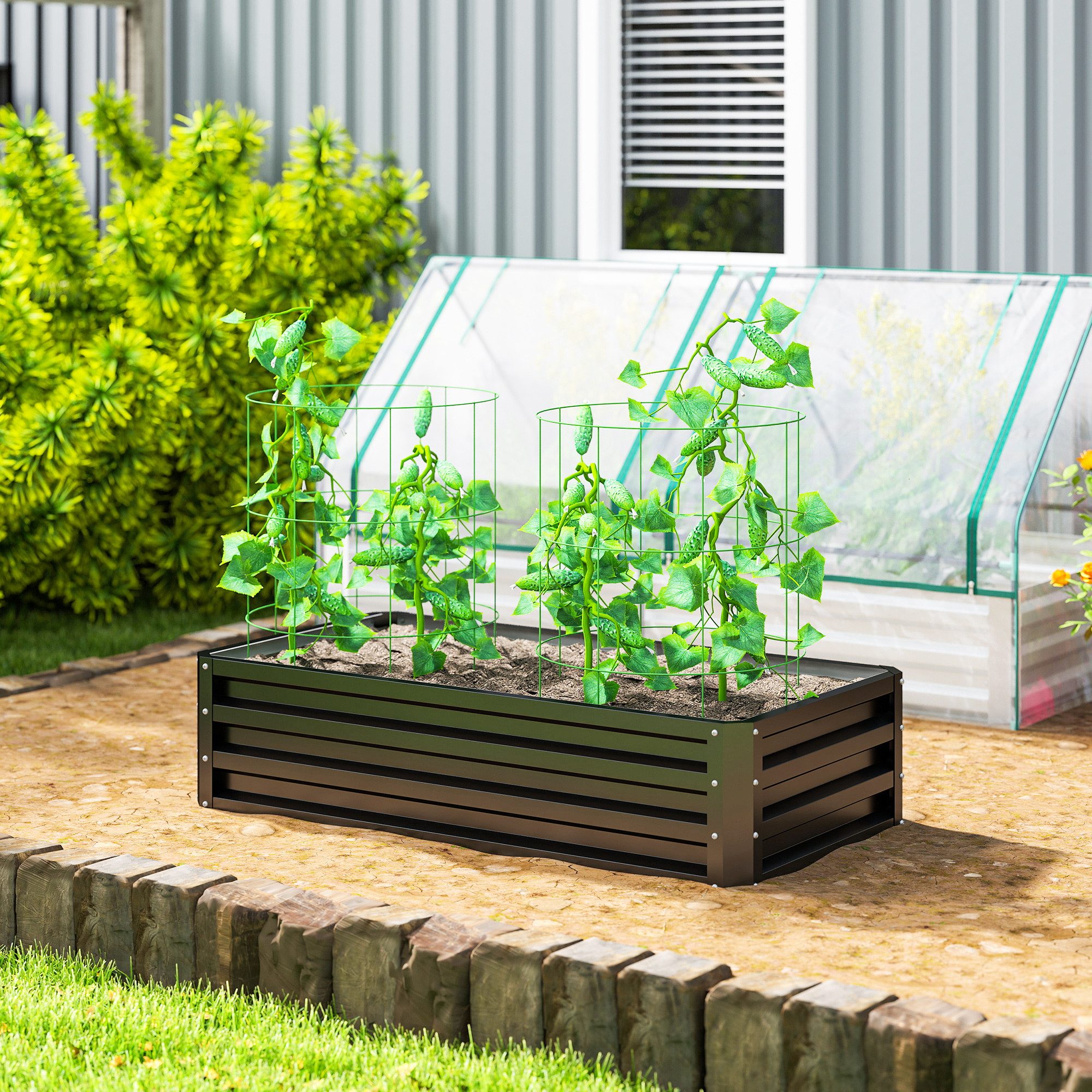 Outsunny Hochbeet Pflanzkasten, Rostfrei Blumenkasten, Kräuterbeet mit Offenem Boden (Frühbeet, 1 St., wetterbeständig Pflanzbeet), 120 x 60 x 30,5 cm für Garten Balkon, für Blumen, Pflanzen, Gemüse