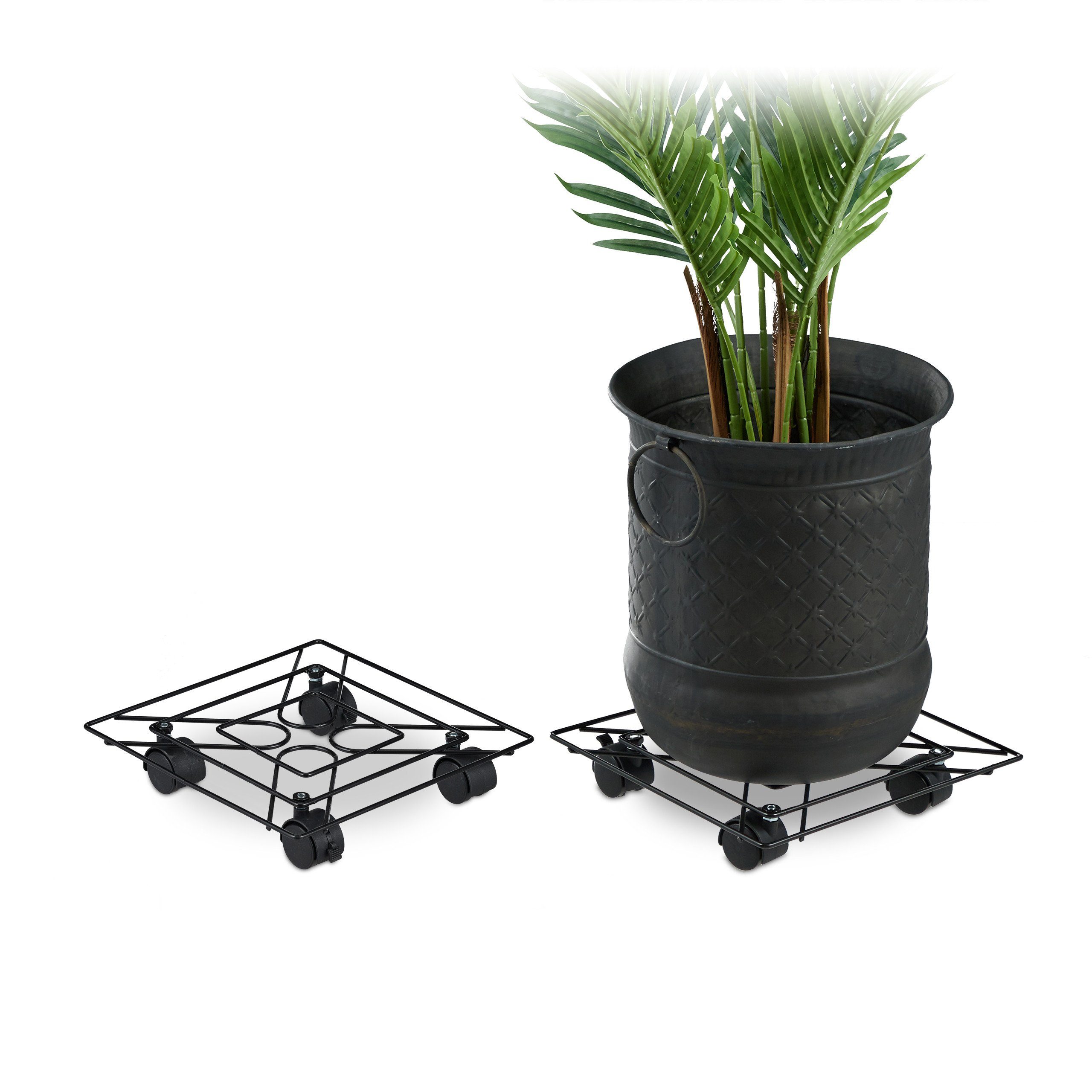 relaxdays eckig Blumentopfuntersetzer Pflanzenroller Set 2er