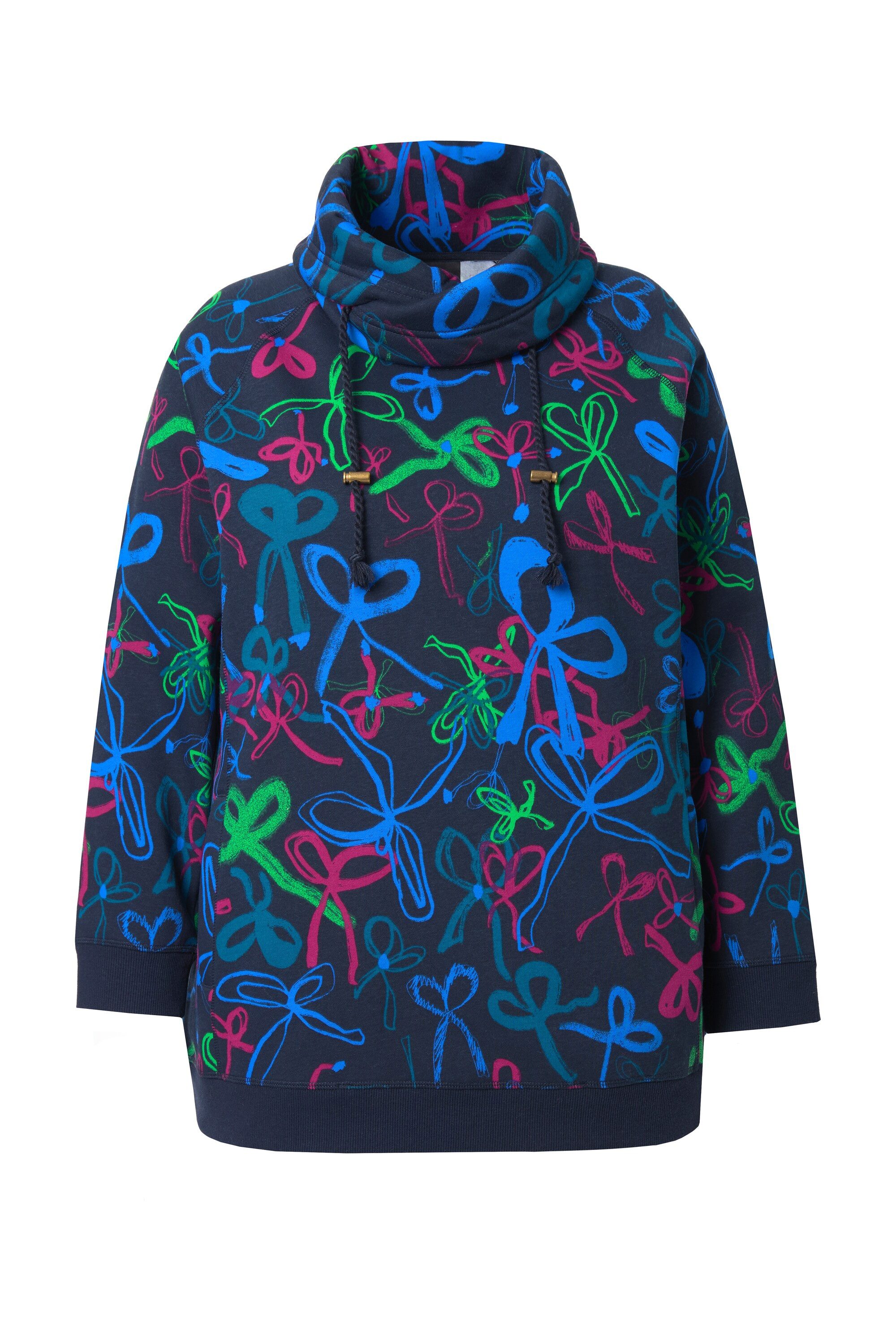 Ulla Popken Sweatshirt Sweatshirt Scribble-Muster Stehkragen günstig online kaufen