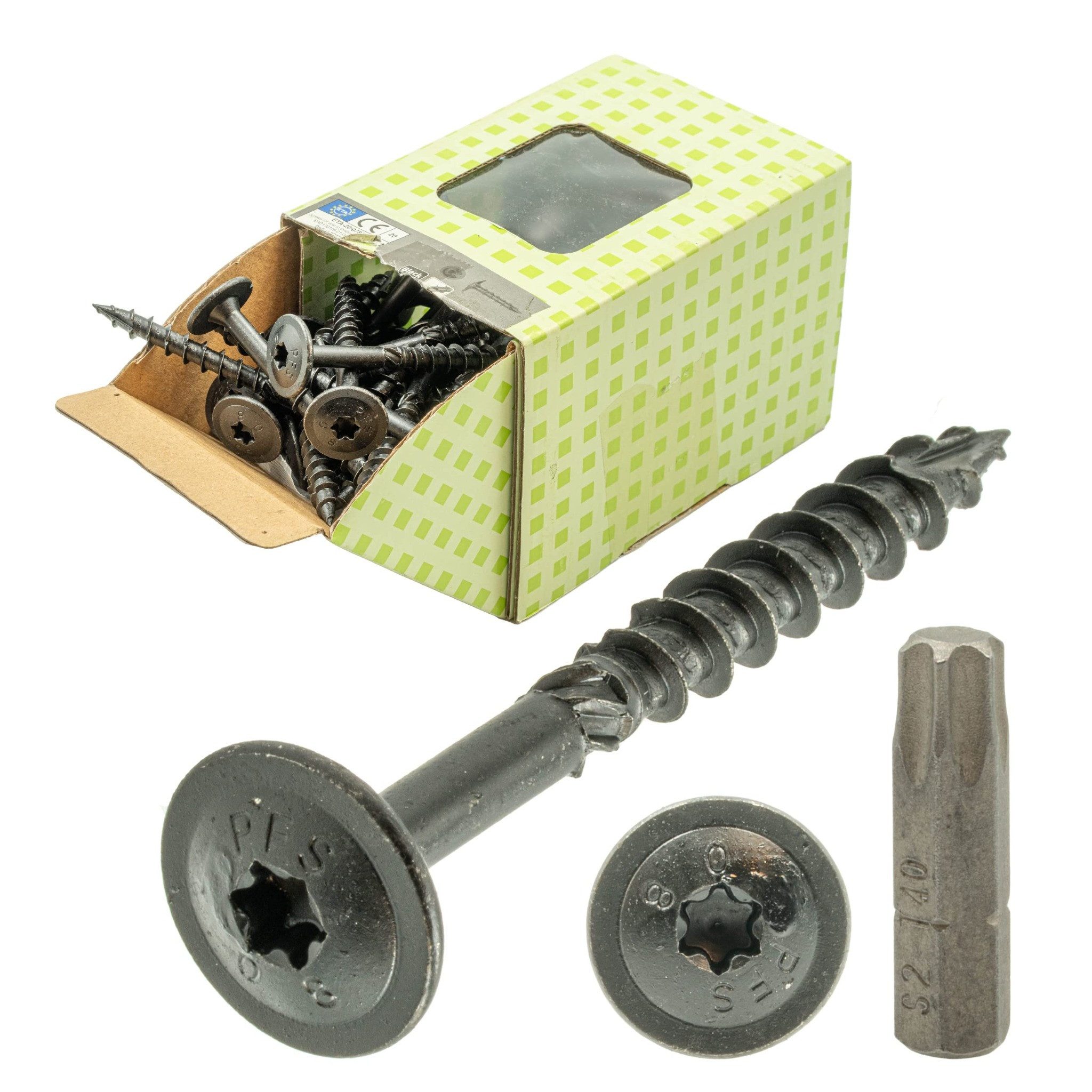 PGB Europe Holzbauschraube Vollgewinde Tellerkopfschrauben mit BIT schwarz