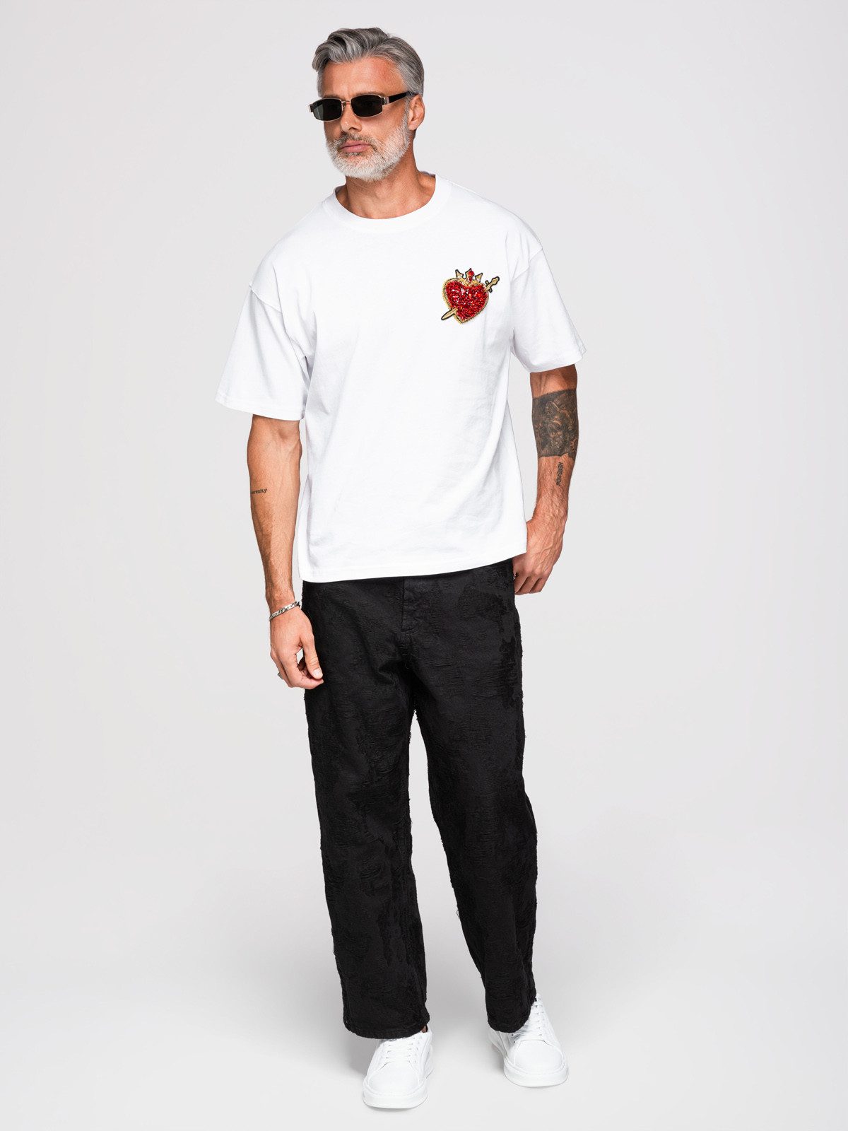OMBRE T-Shirt Baumwoll-T-Shirt für Herren mit Schmuckapplikation auf der Brust