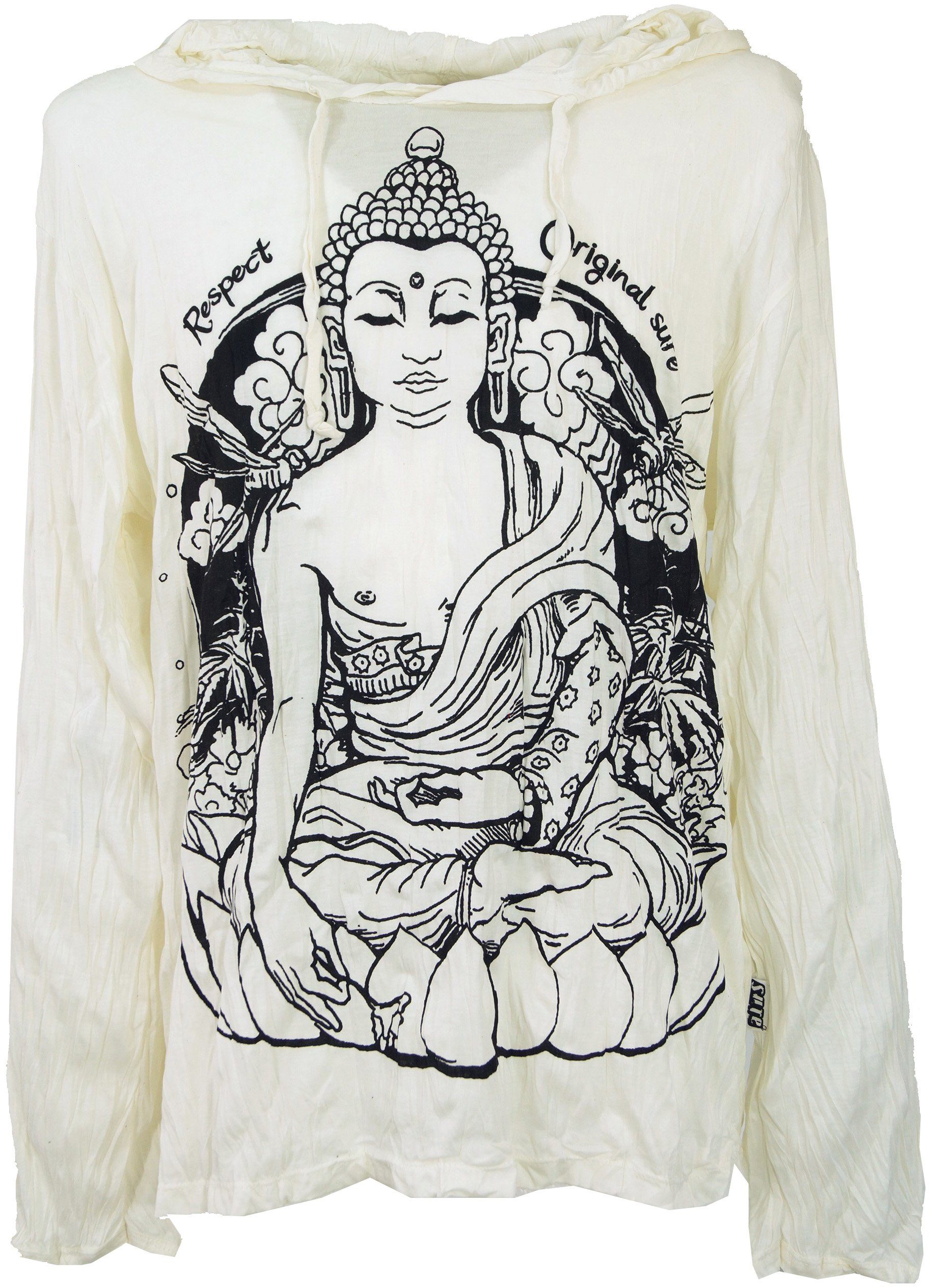 Guru-Shop T-Shirt Sure Langarmshirt, Kapuzenshirt Meditation.. Goa Style, Festival, alternative Bekleidung weiß