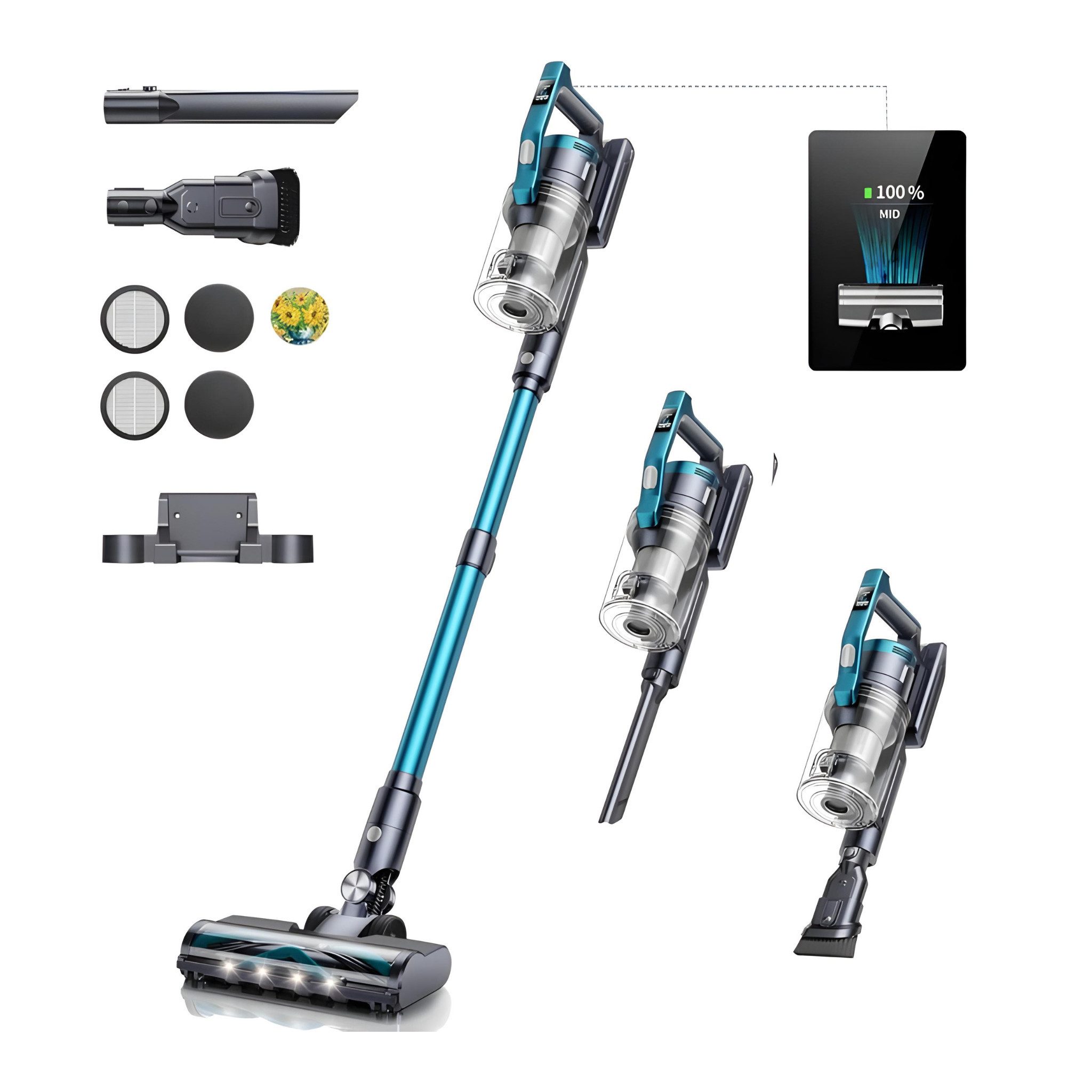 Buture Akku-Hand-und Stielstaubsauger Akkustaubsauger – 40 kPa Power, OLED-Display & 55 Min Laufzeit, 450 W, beutellos, OLED-Display, starke Saugleistung, verschiedene Aufsätze