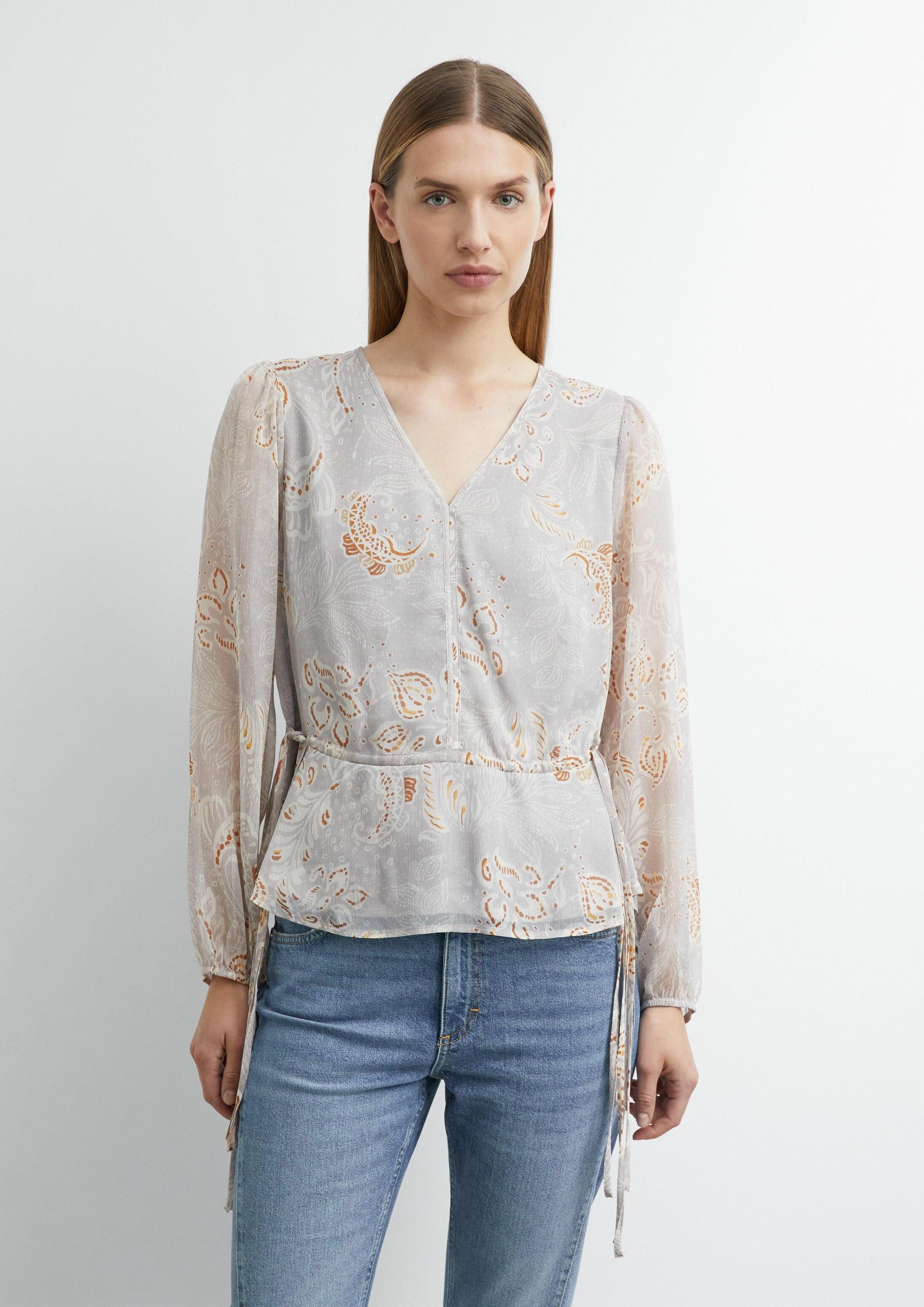 comma Langarmbluse Bluse Chiffon-Bluse mit Tunnelzug an der Taille