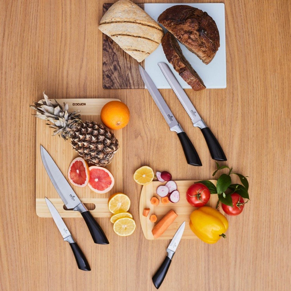 Karaca Besteck-Set Mastersharp Messerset Küchenmesser Kochmesser Brotmesser Schwarz, 1 Personen