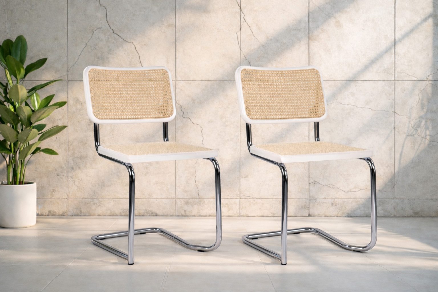 pemora Freischwinger Schwingstuhl Stapelstuhl 2-er Set JENA Wiener Geflecht montiert